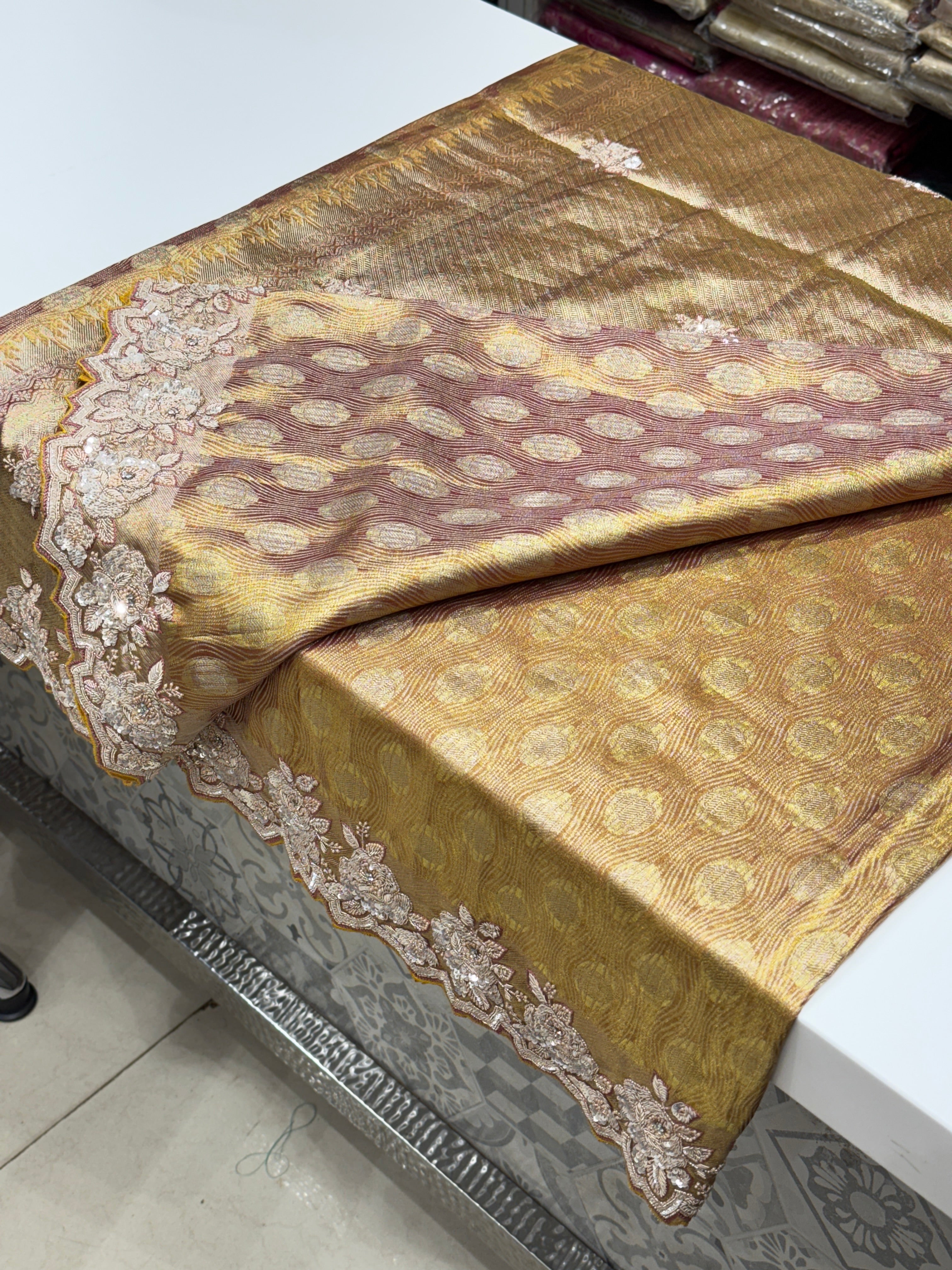 Rust Kanjivaram Hand Embroidery Saree