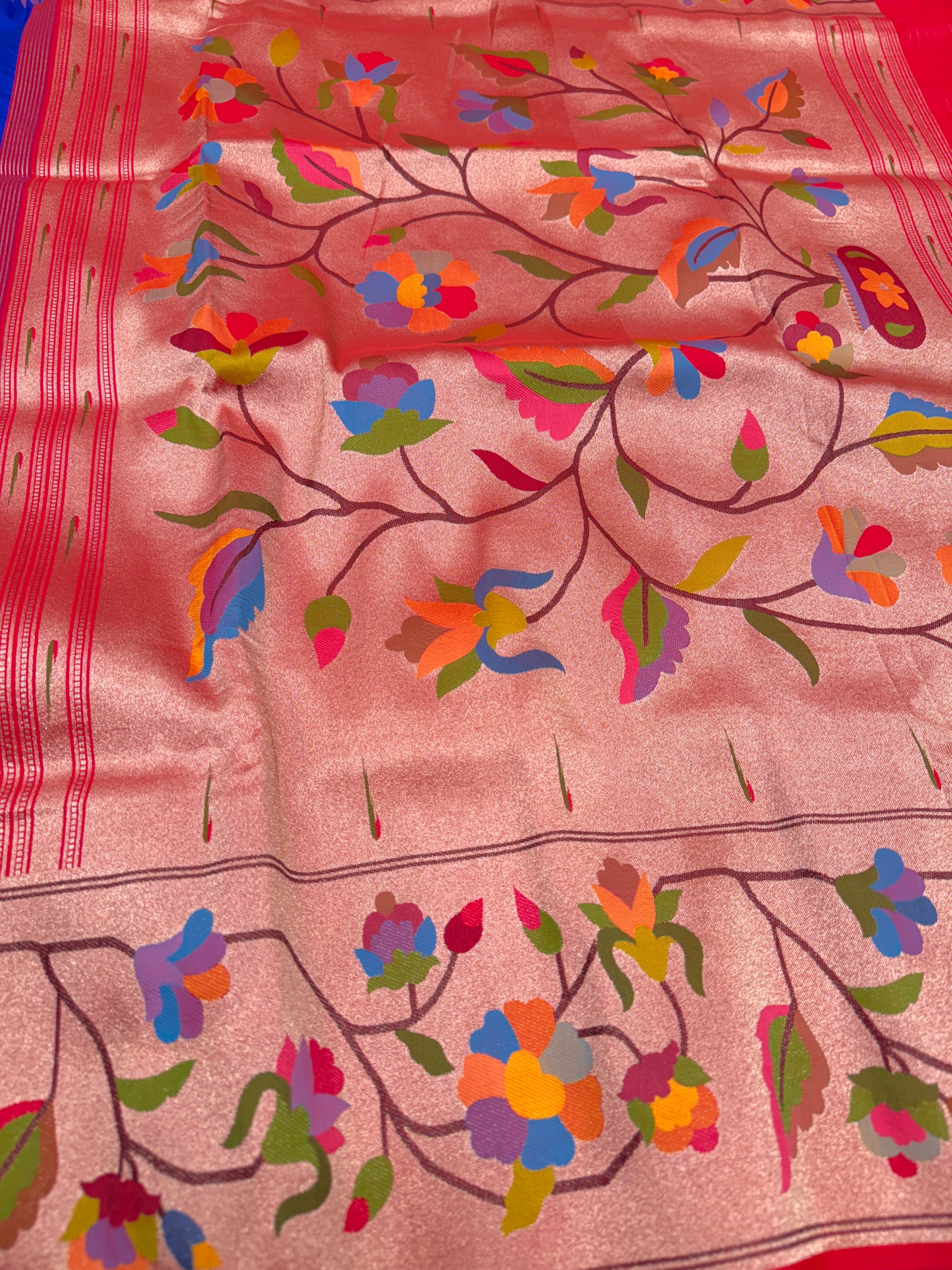 Royal Blue Floral Border Paithani Silk Saree