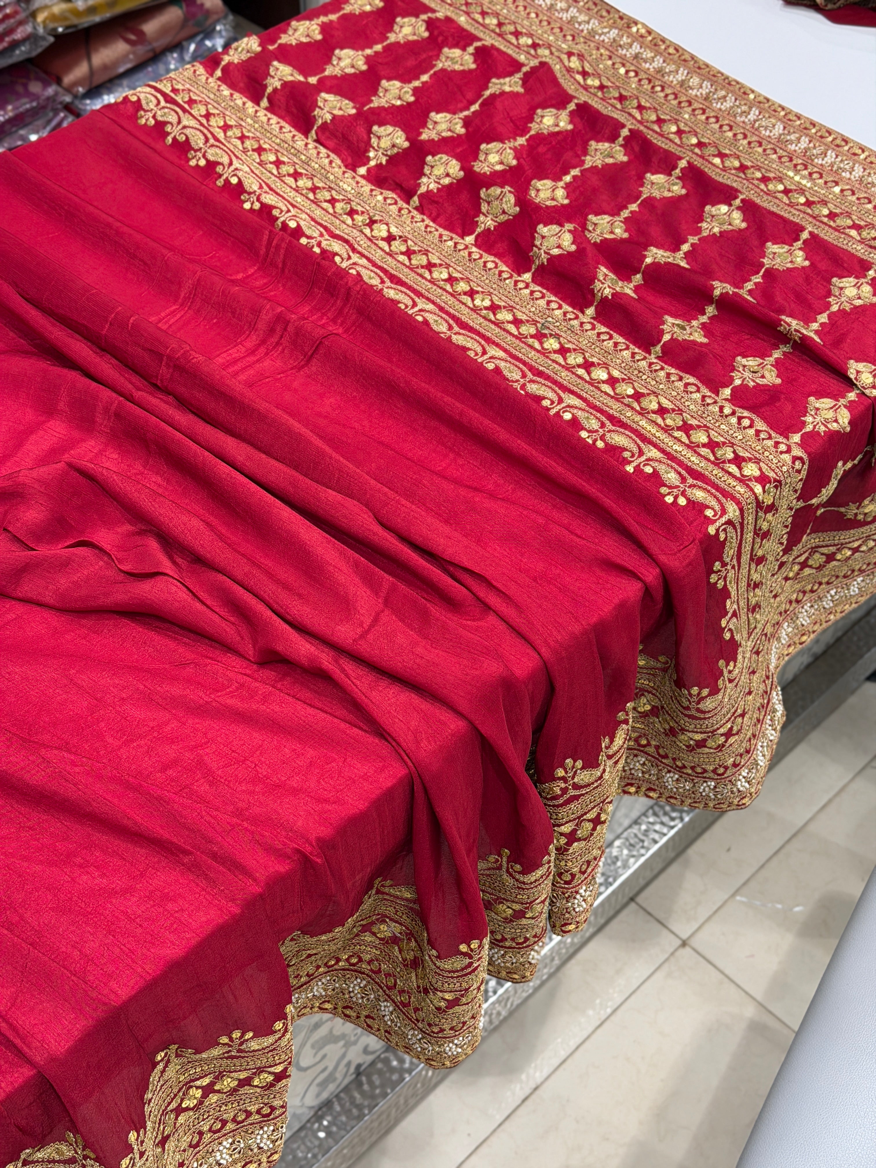 Maroon Pure Silk Sabyasachi Inspired Marodi Sequin Jaal Pallu Saree