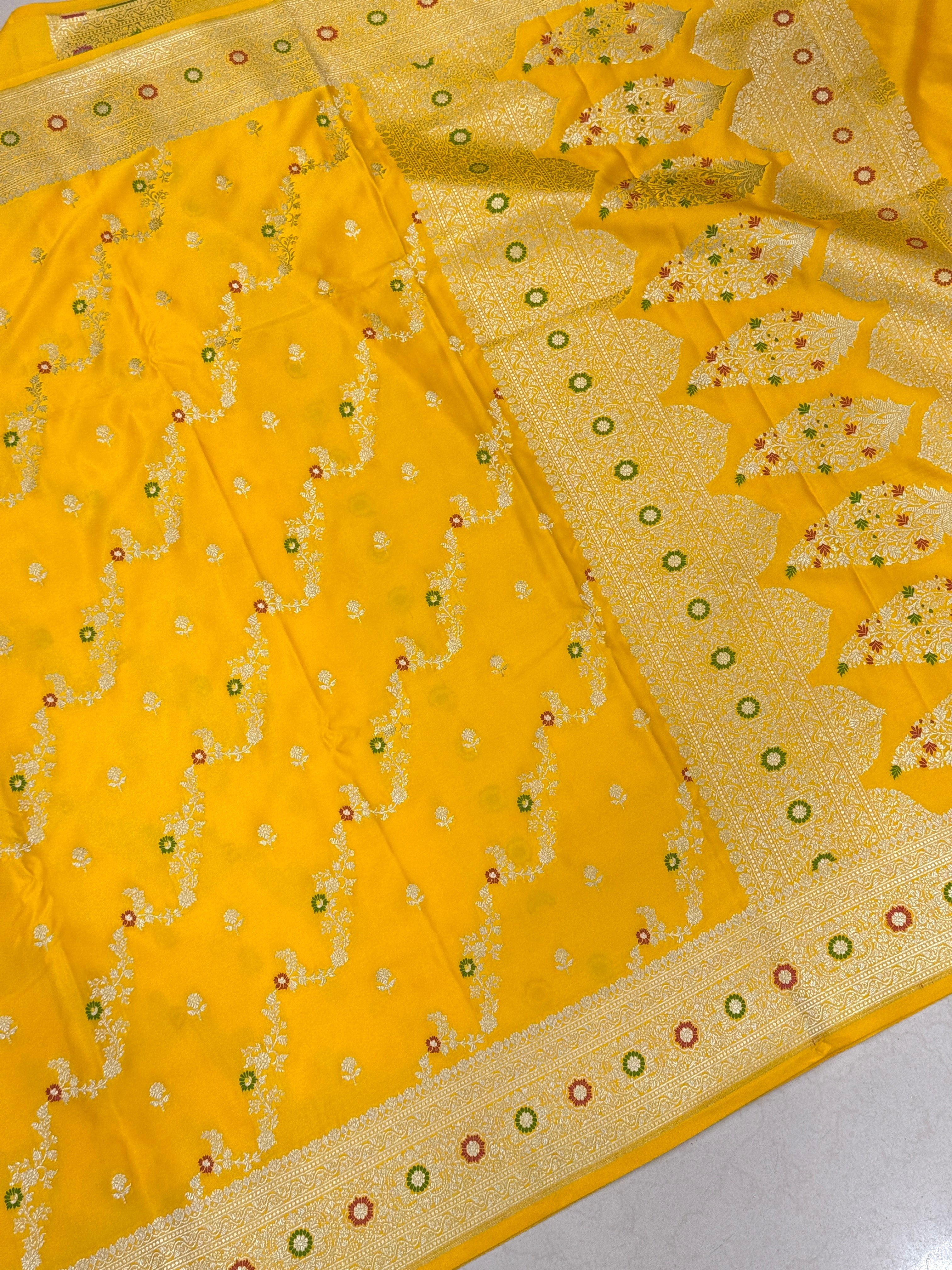 Yellow Banarasi Silk Meena Jaal Saree