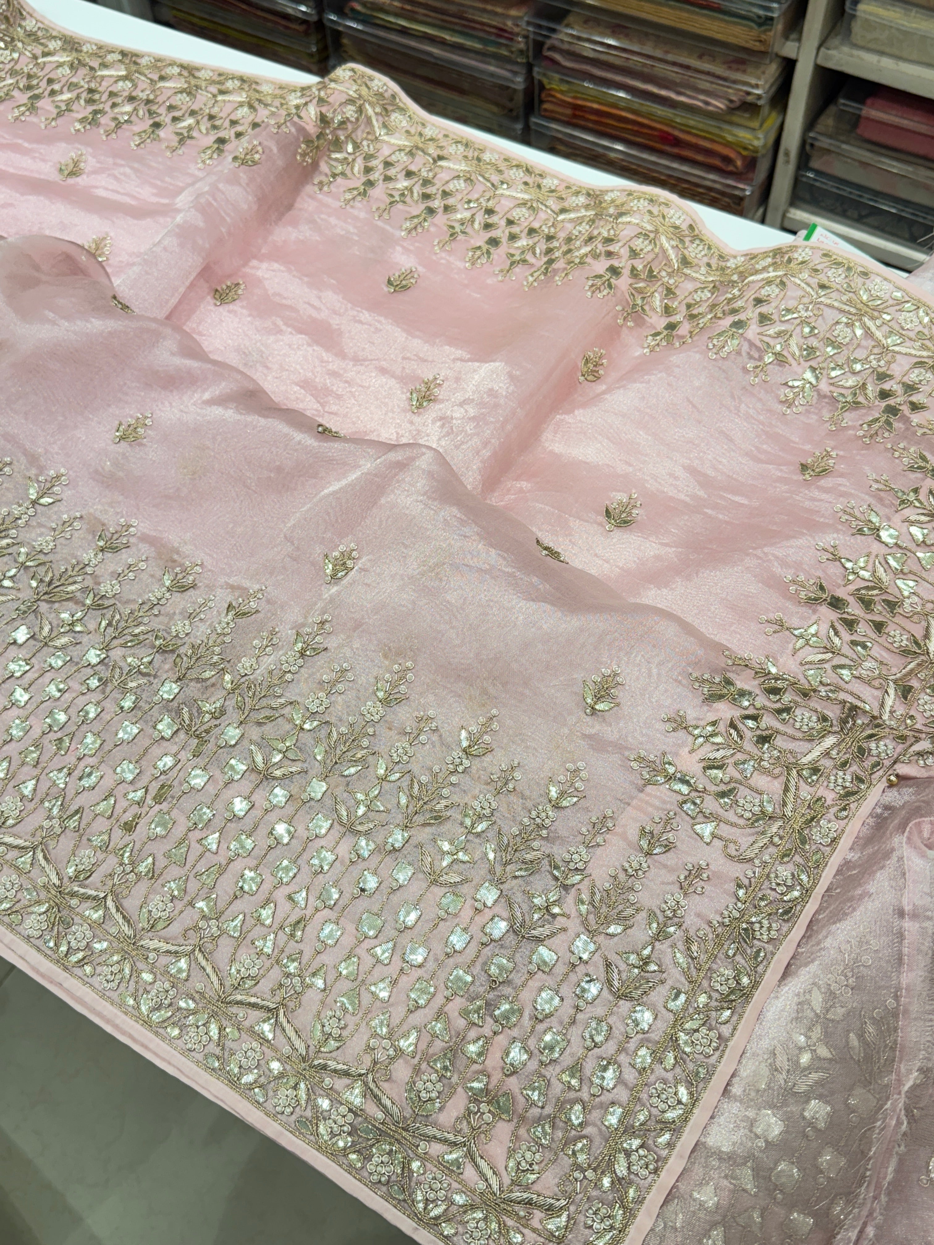 Pink Tissue Handloom Gotapatti Saree