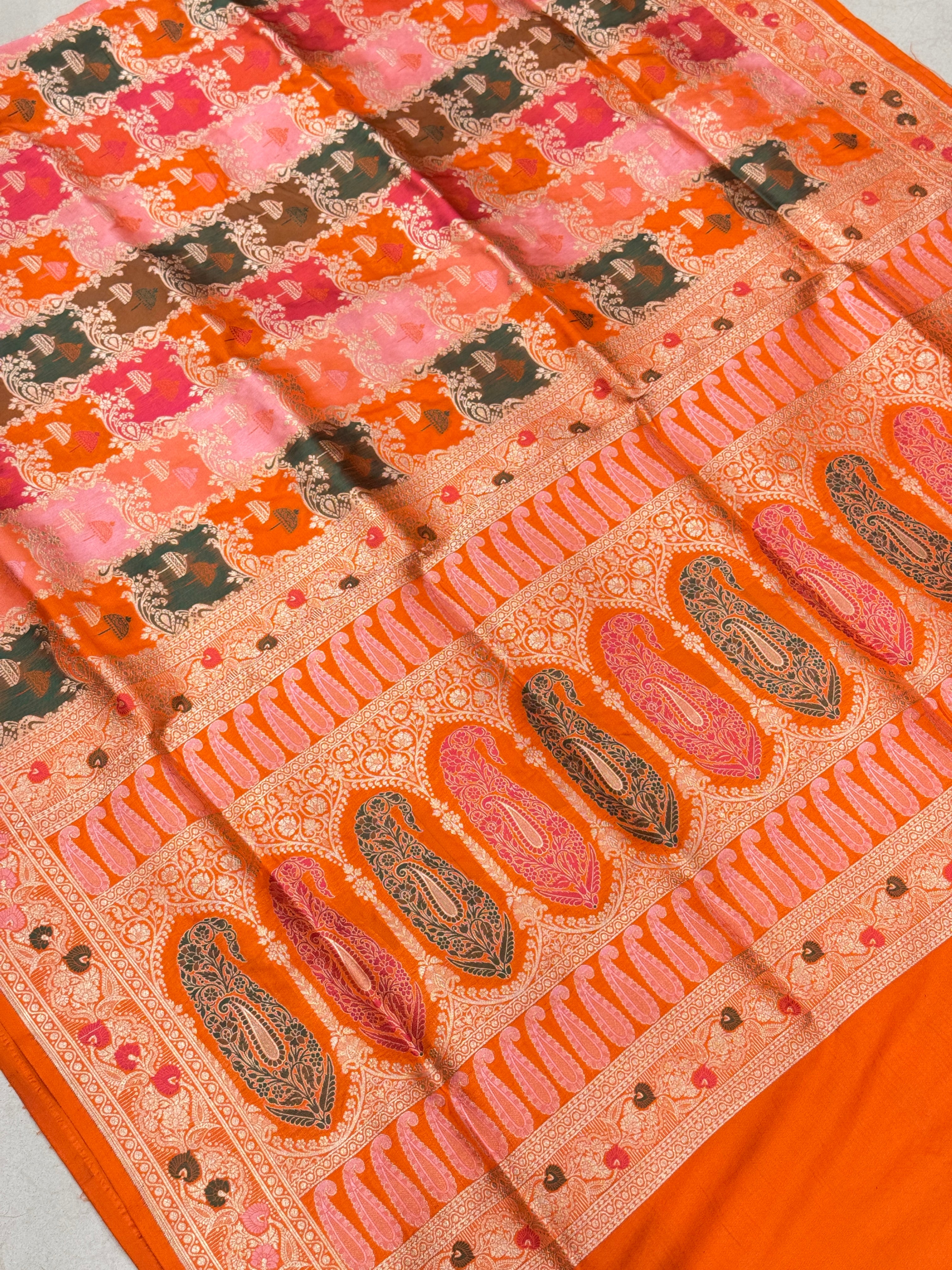Orange Rangkat Katan Banarasi Handloom Saree
