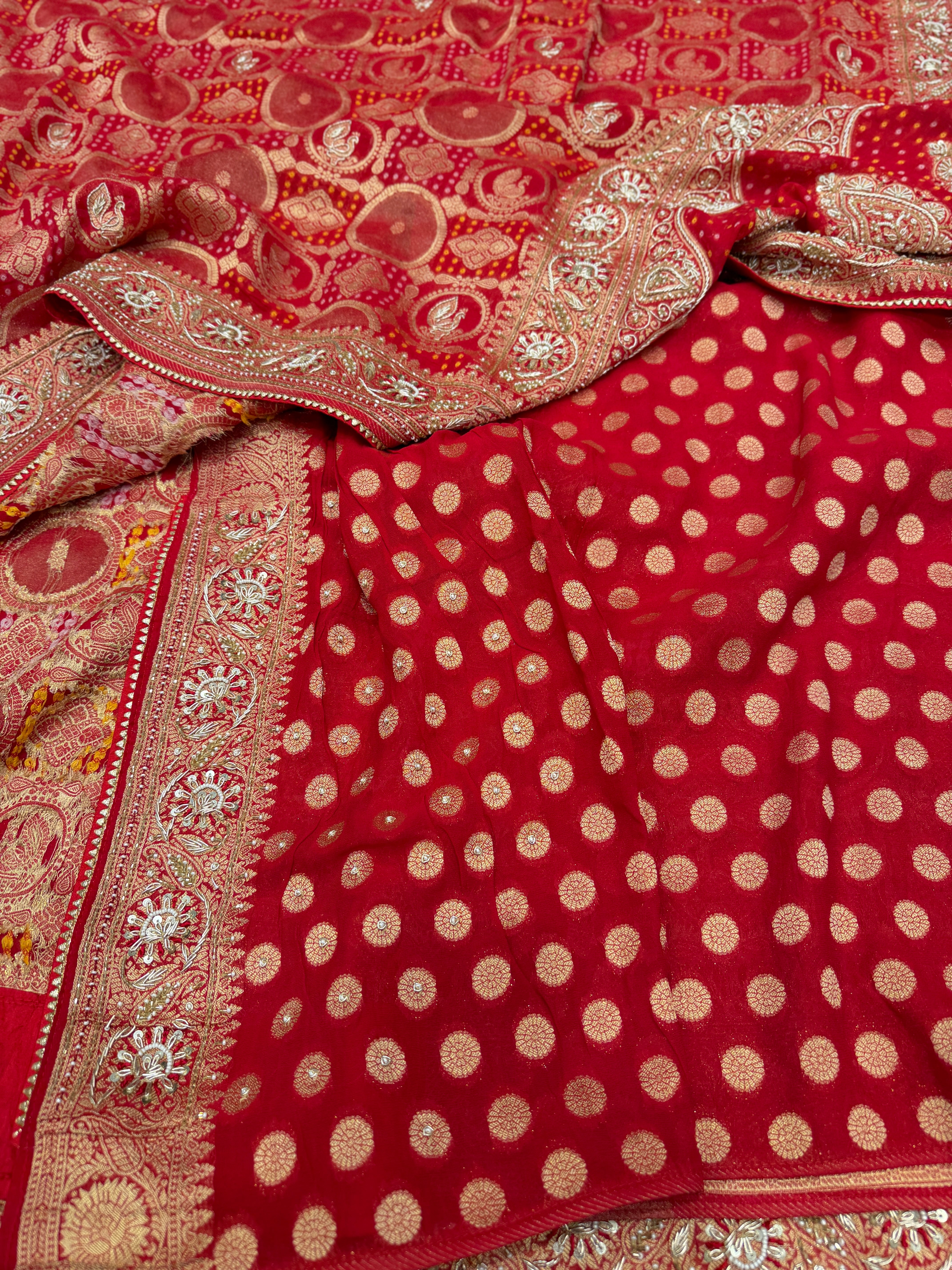 Red Woven Bandhej Zardodi Hand Embroidery Saree