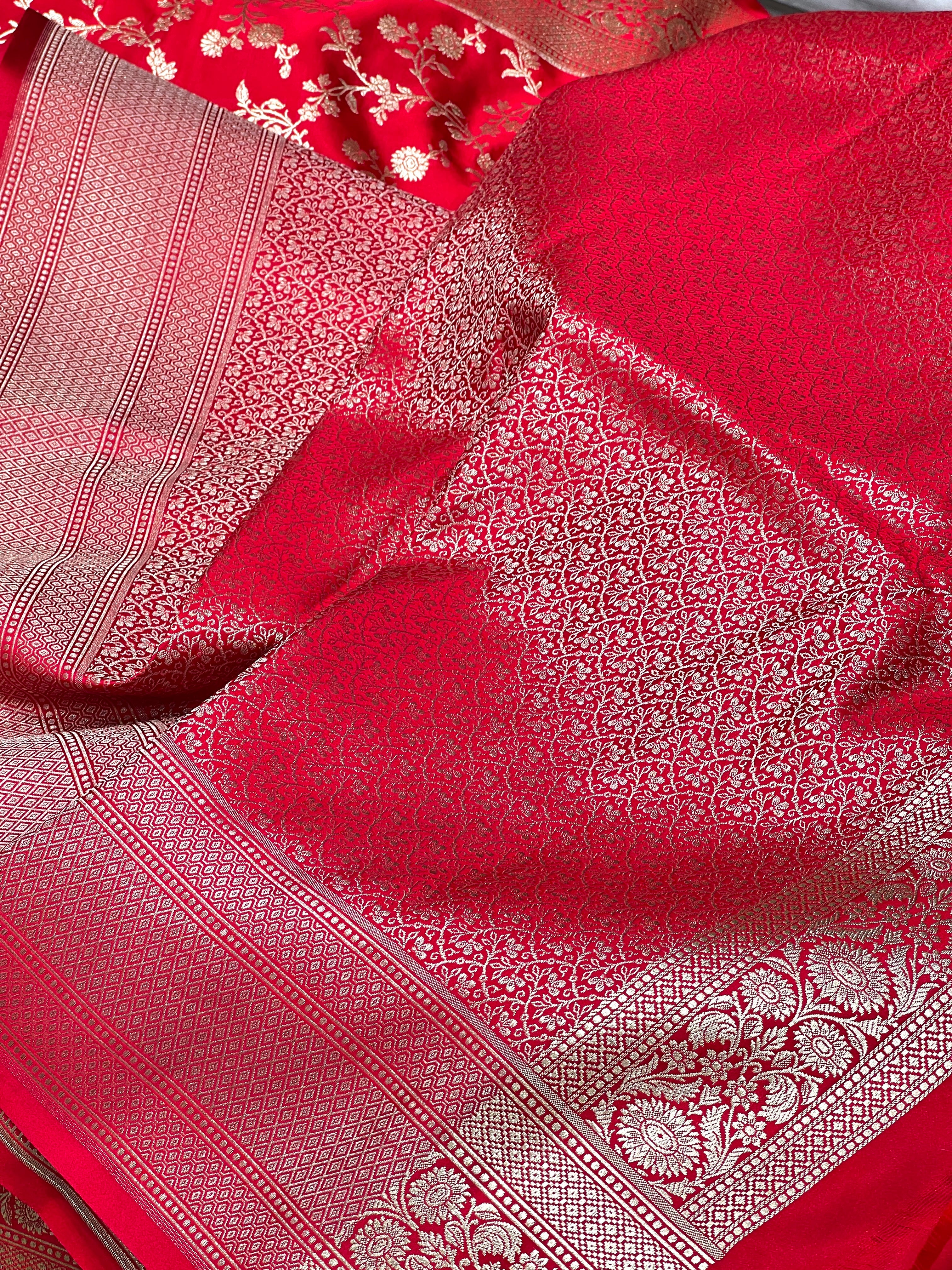 Red Banarasi Silk Flower Border Saree