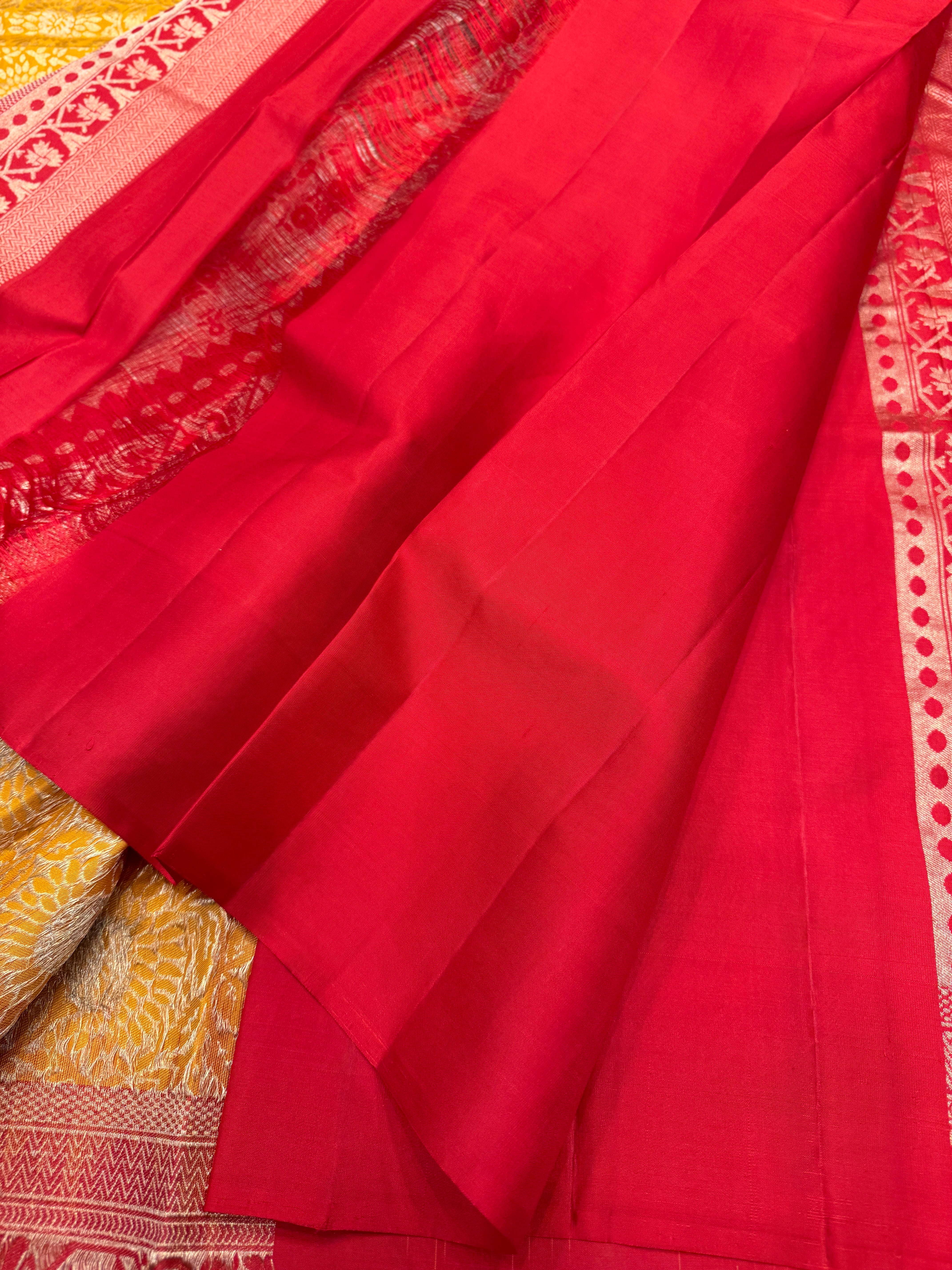Yellow Red Brocade Handloom Kanchipuram Pure Silk Saree