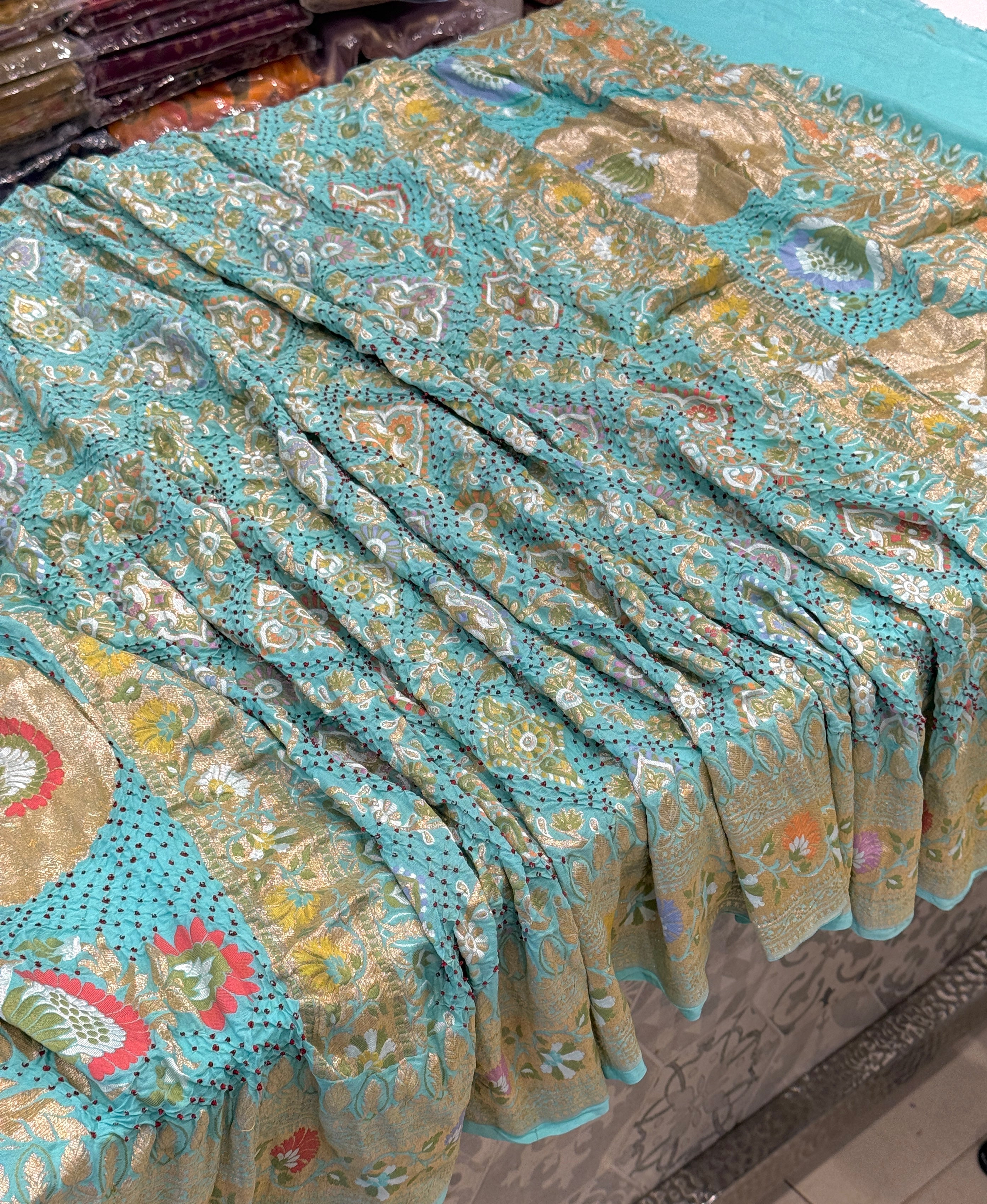 Pastel Turquoise Meenakari Handloom Bandhej Georgette Dupatta