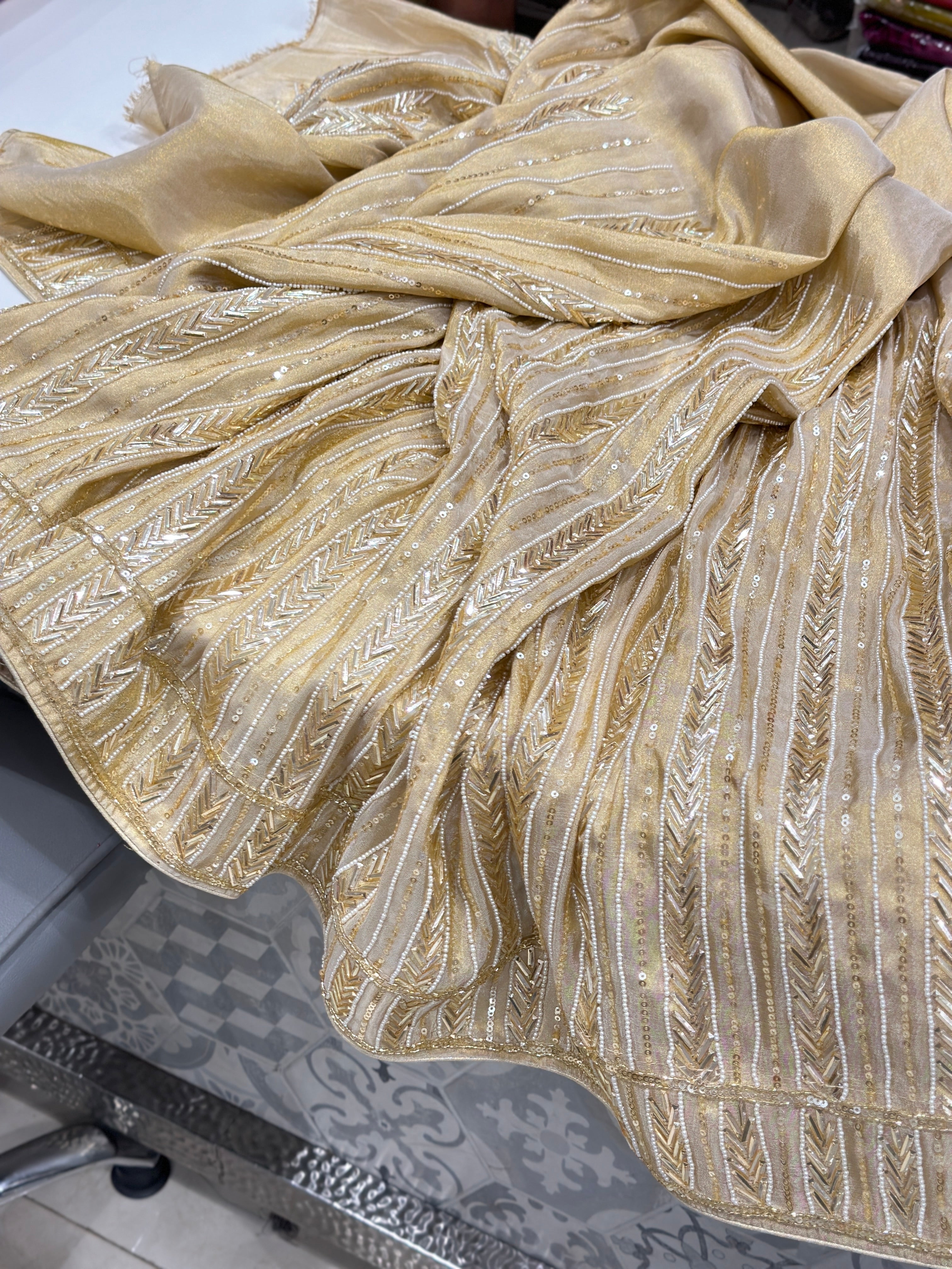 Golden Suhana Khan Inspired Sequin Saree