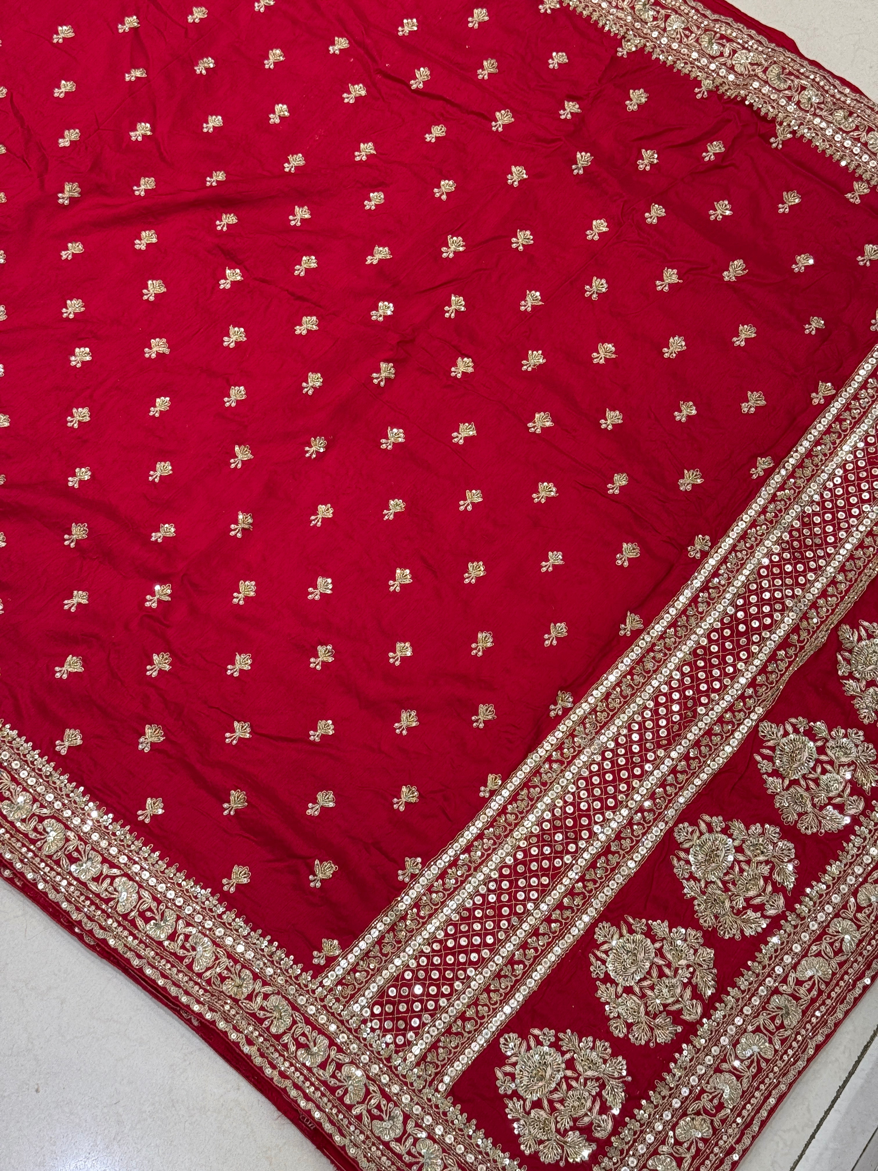 Reddish Maroon Silk Sabyasachi Inspired Zardozi Butti Saree