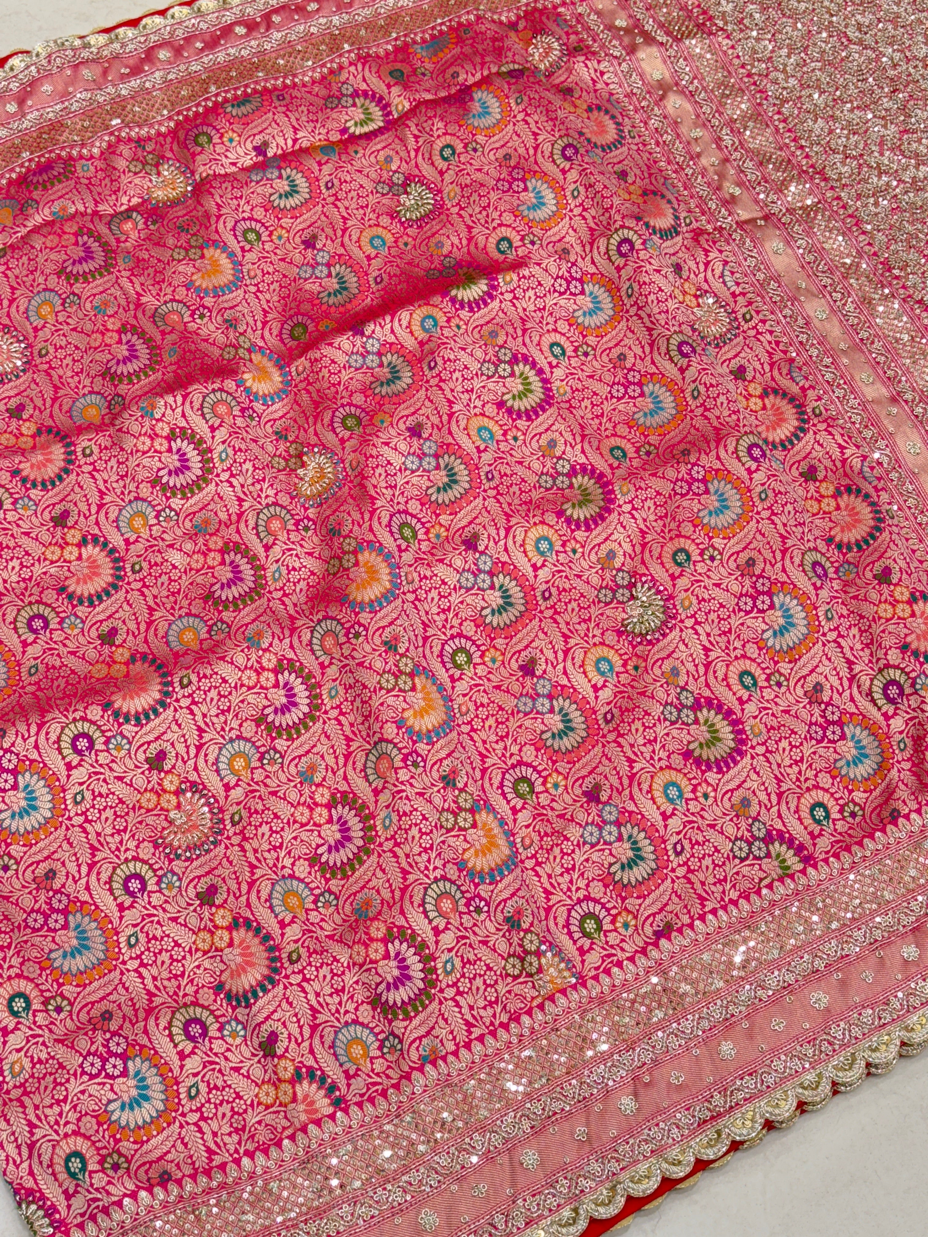 Rani Pink Banarasi Khinkhwab Zardosi Embroidery Saree