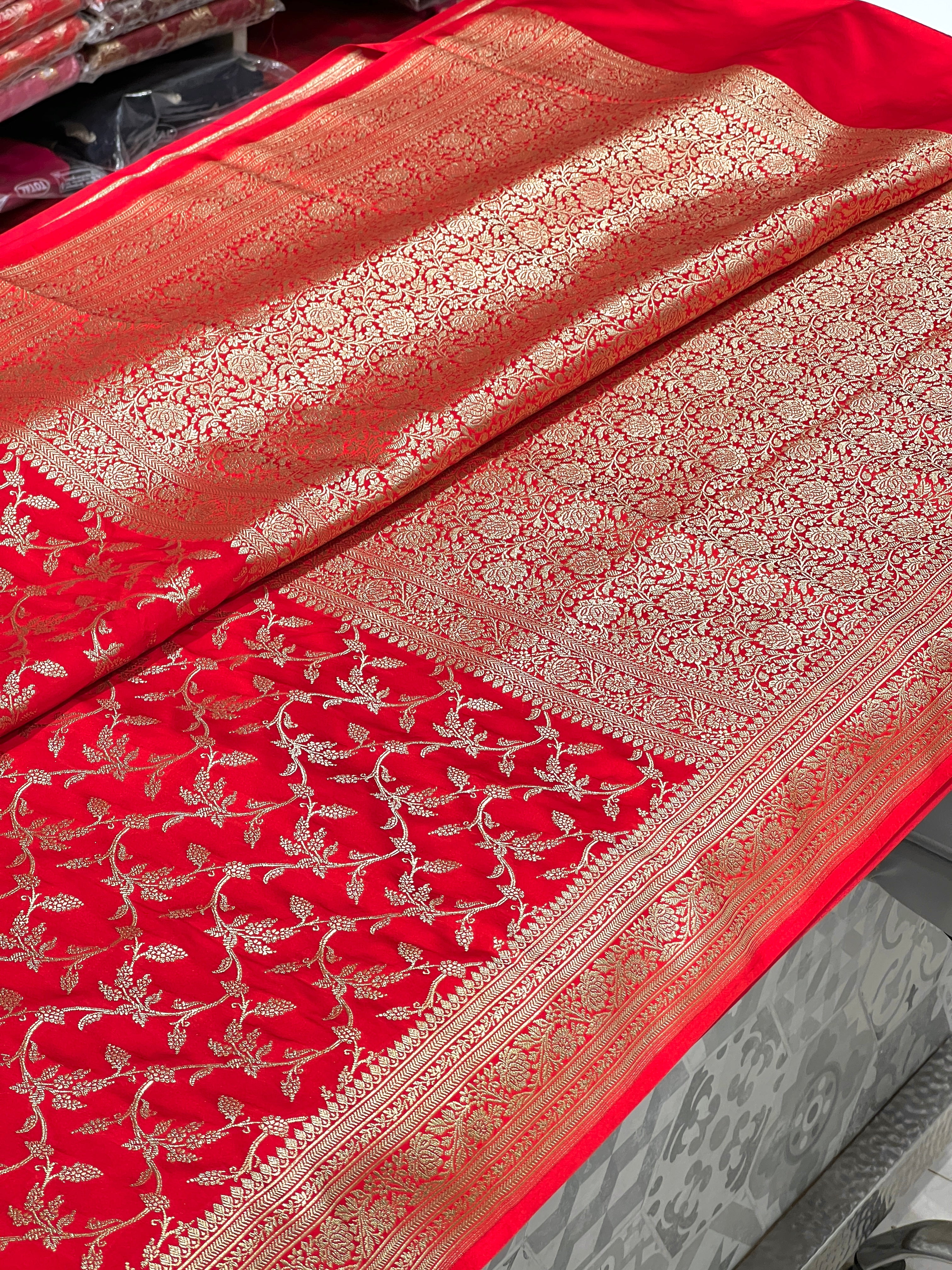 Red Banarasi Silk Pine Jaal Saree