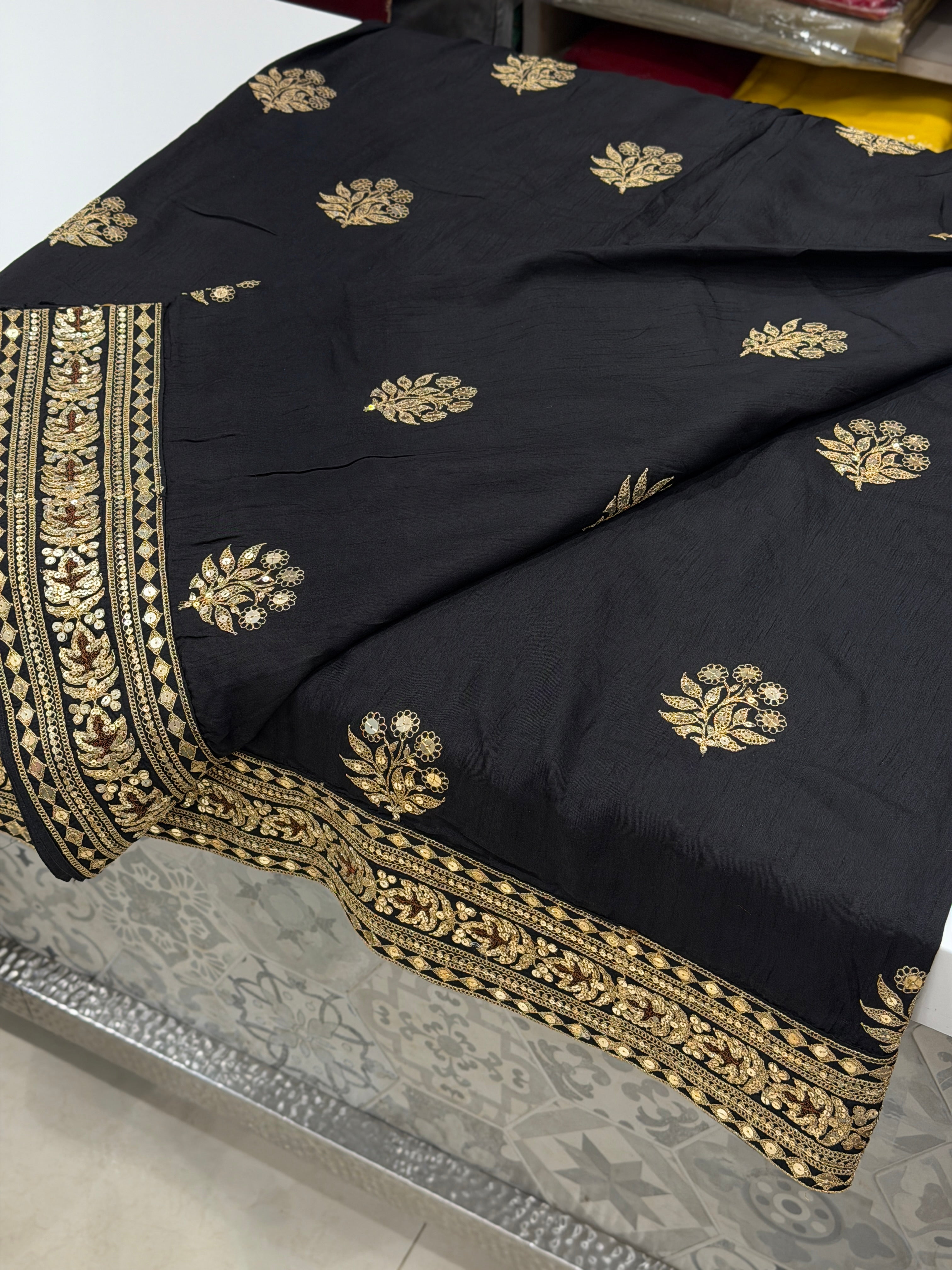 Black Marodi Embroidery Butta Sabyasachi Inspired Pure Silk Saree