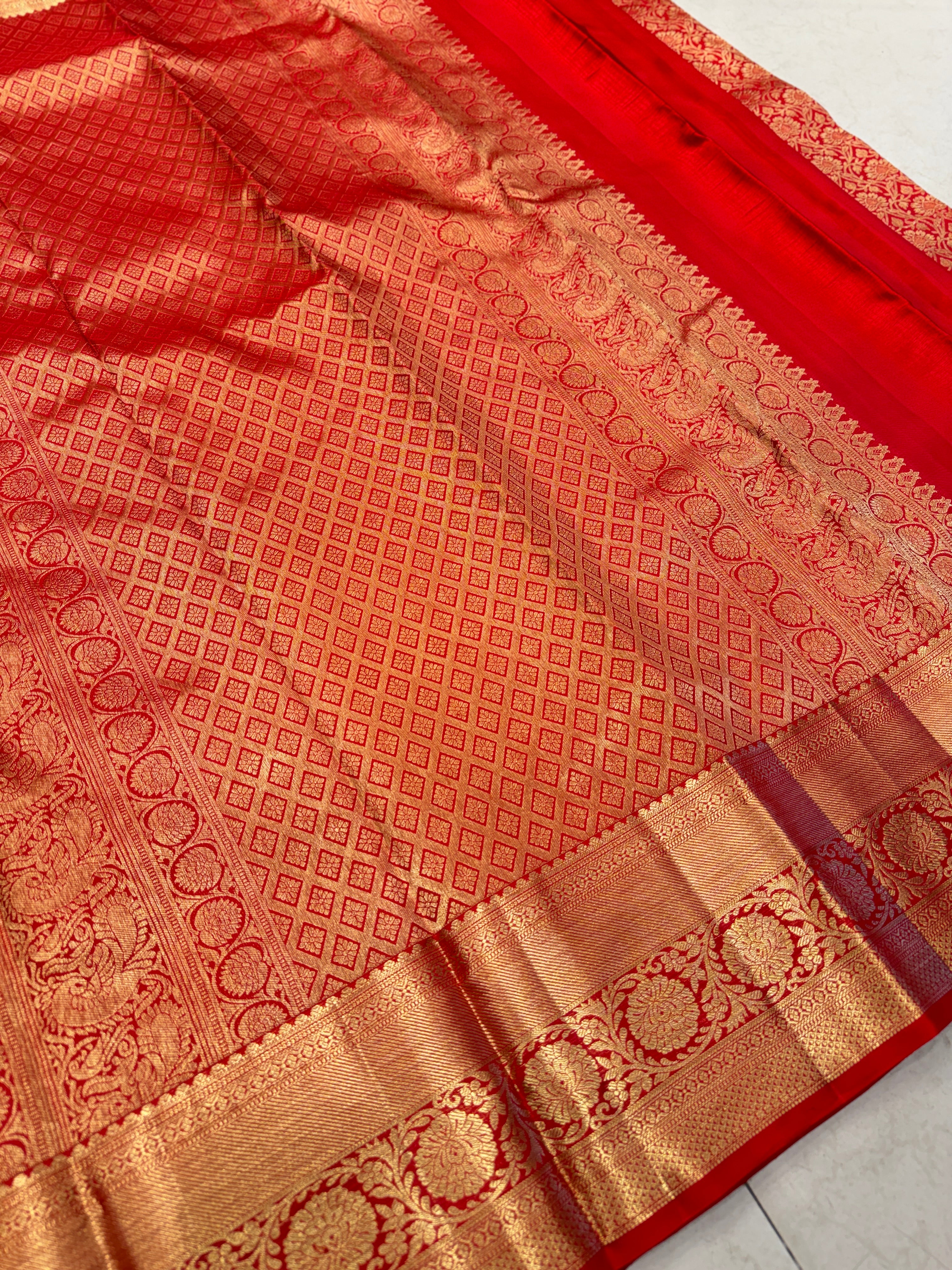 Red Brocade Weave Handloom Pure Silk Kanjivaram Saree
