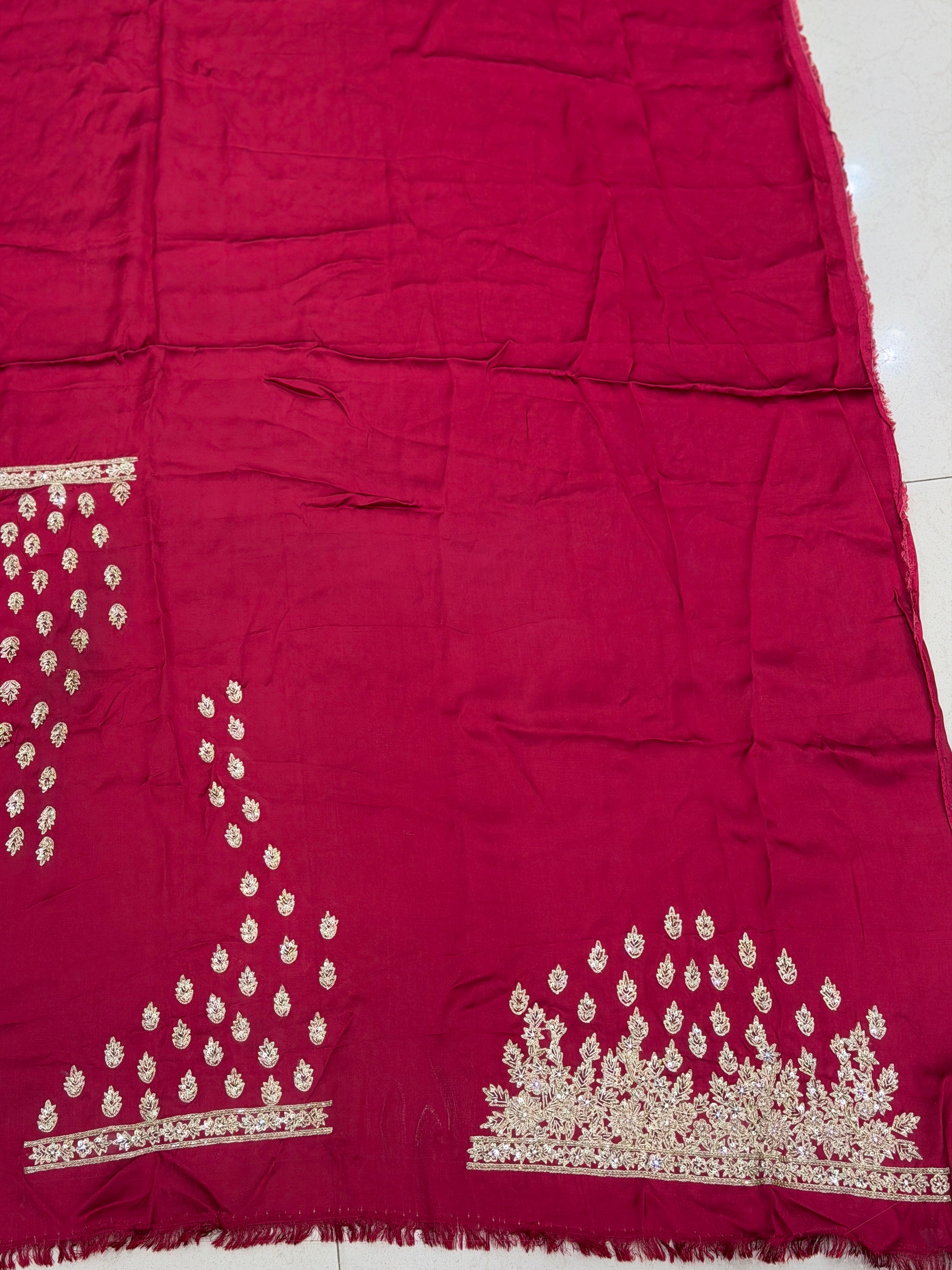 Maroon Hand Embroidery Zardosi Blouse Piece