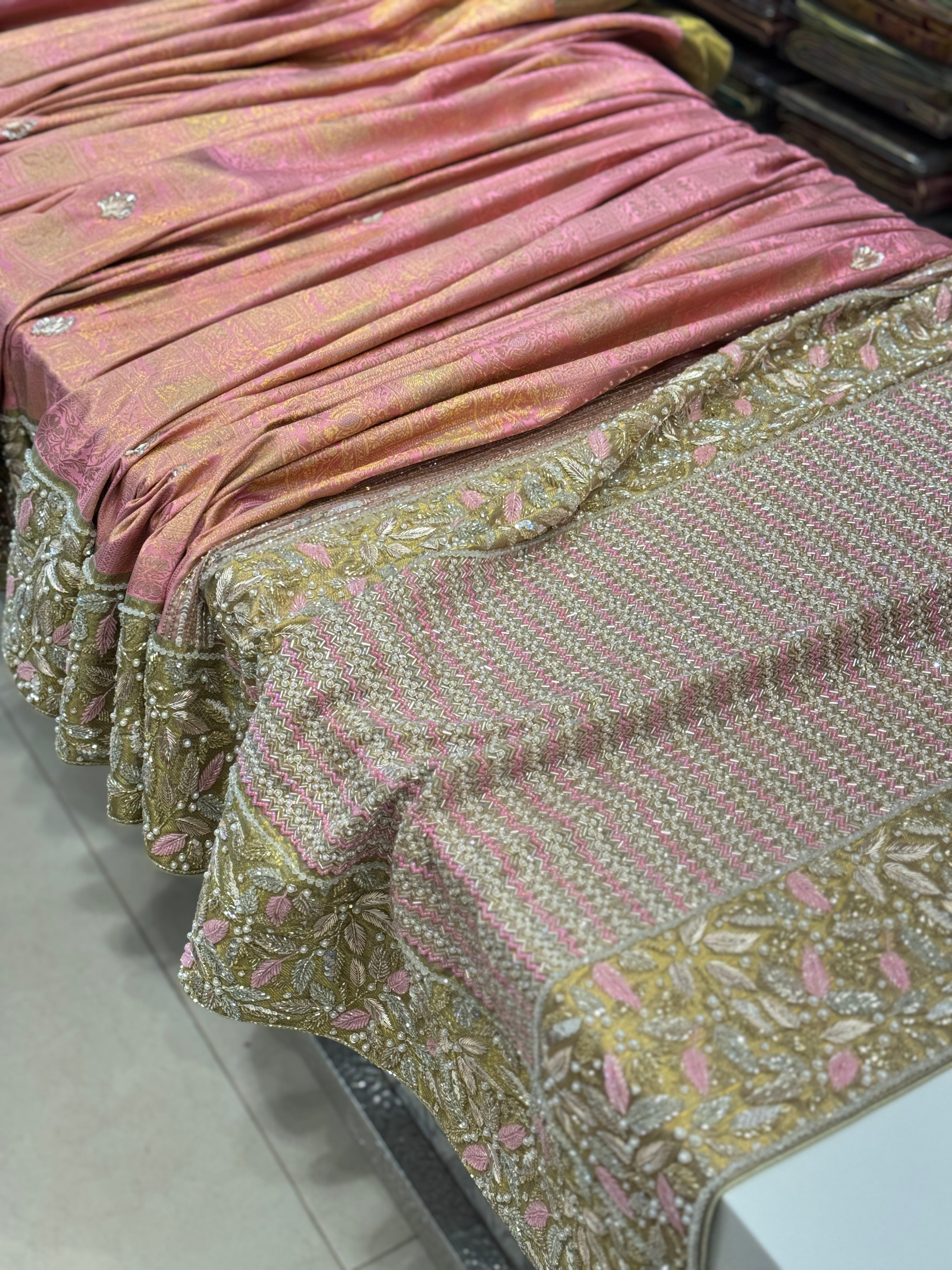 Pink Pure Kanjivaram Hand Embroidery Saree with Heavy Blouse