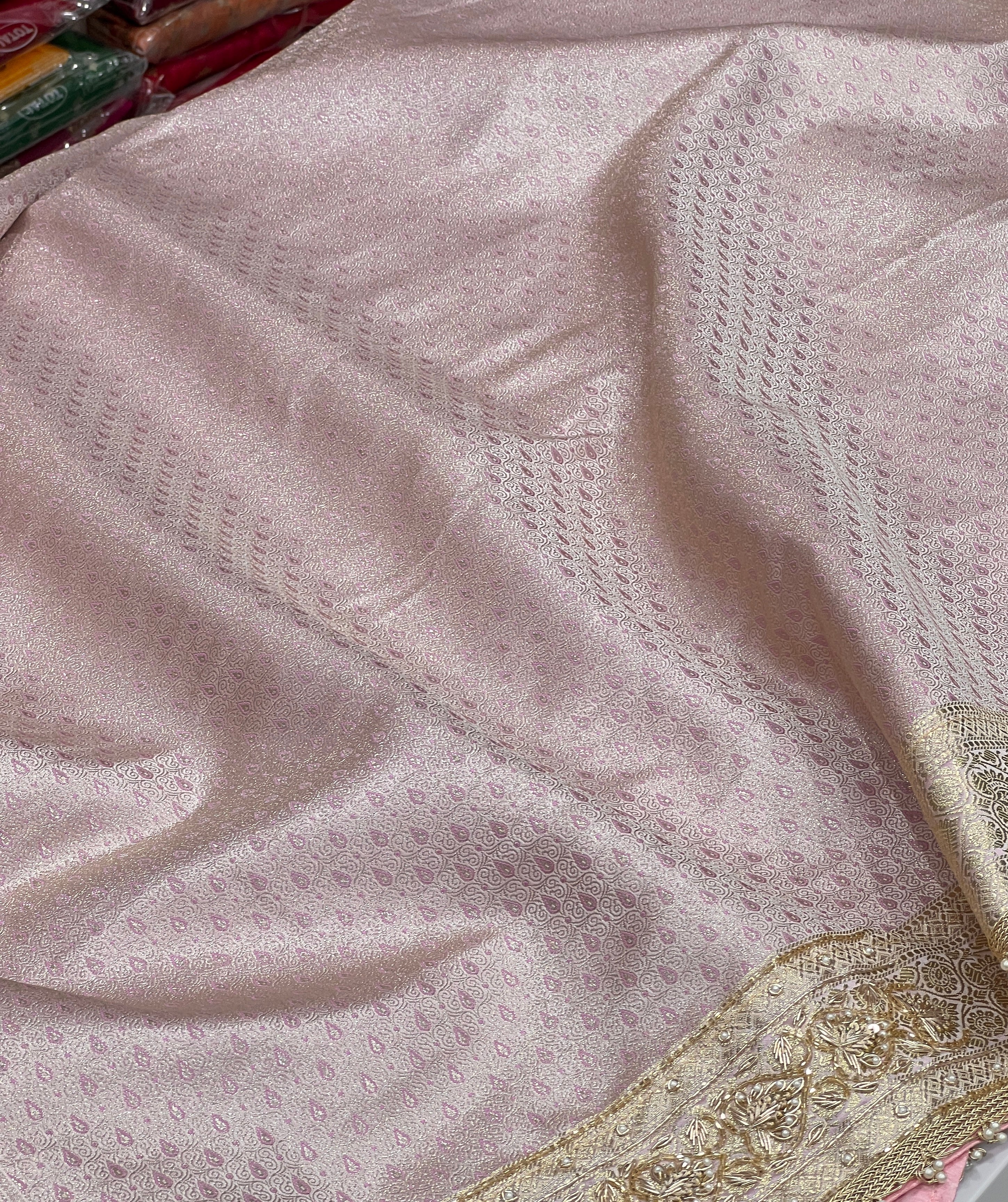 Lilac Pink Banarasi Silk Hand Embroidery Saree