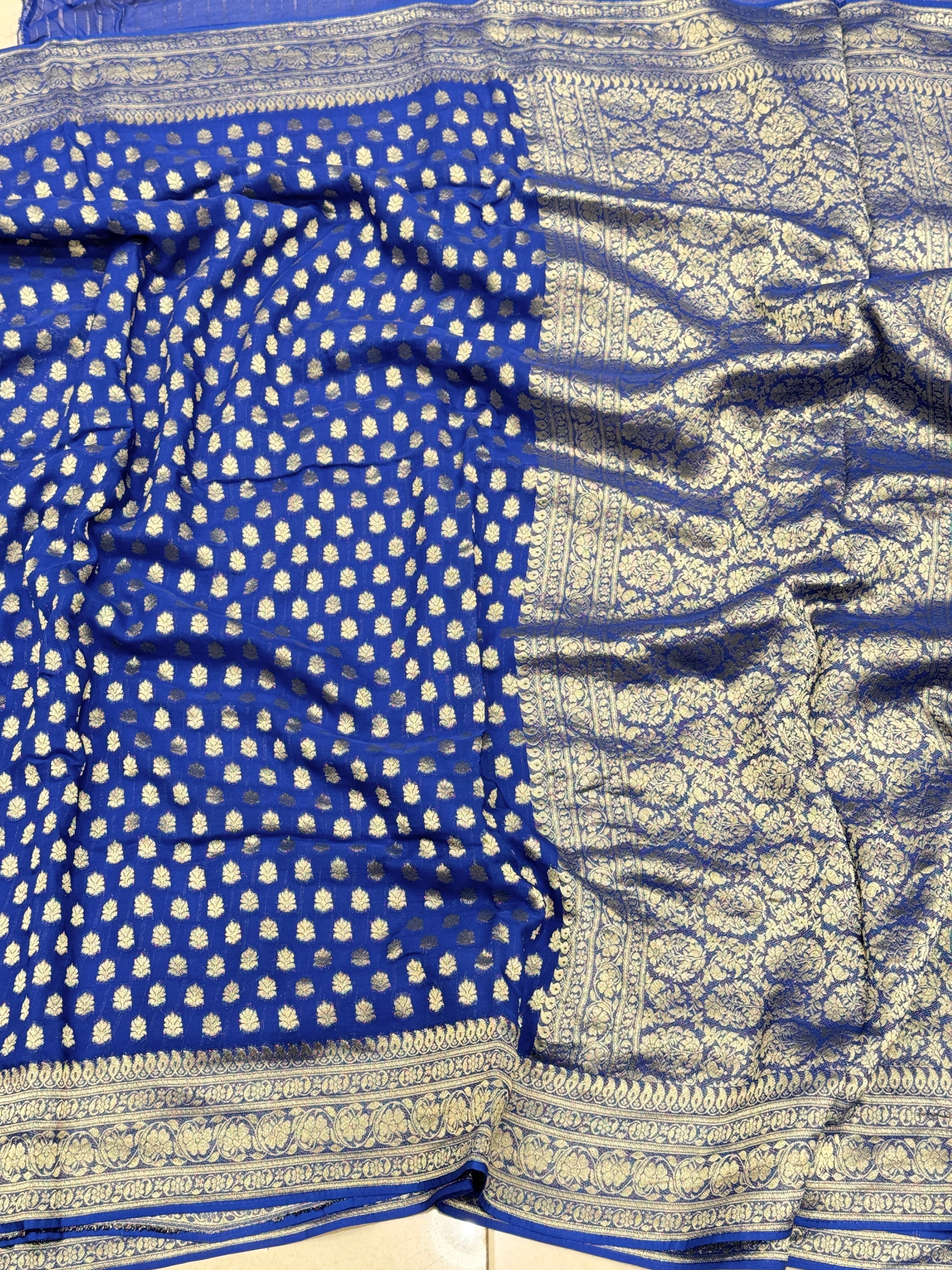 Royal Blue Butti Banarasi Georgette Saree