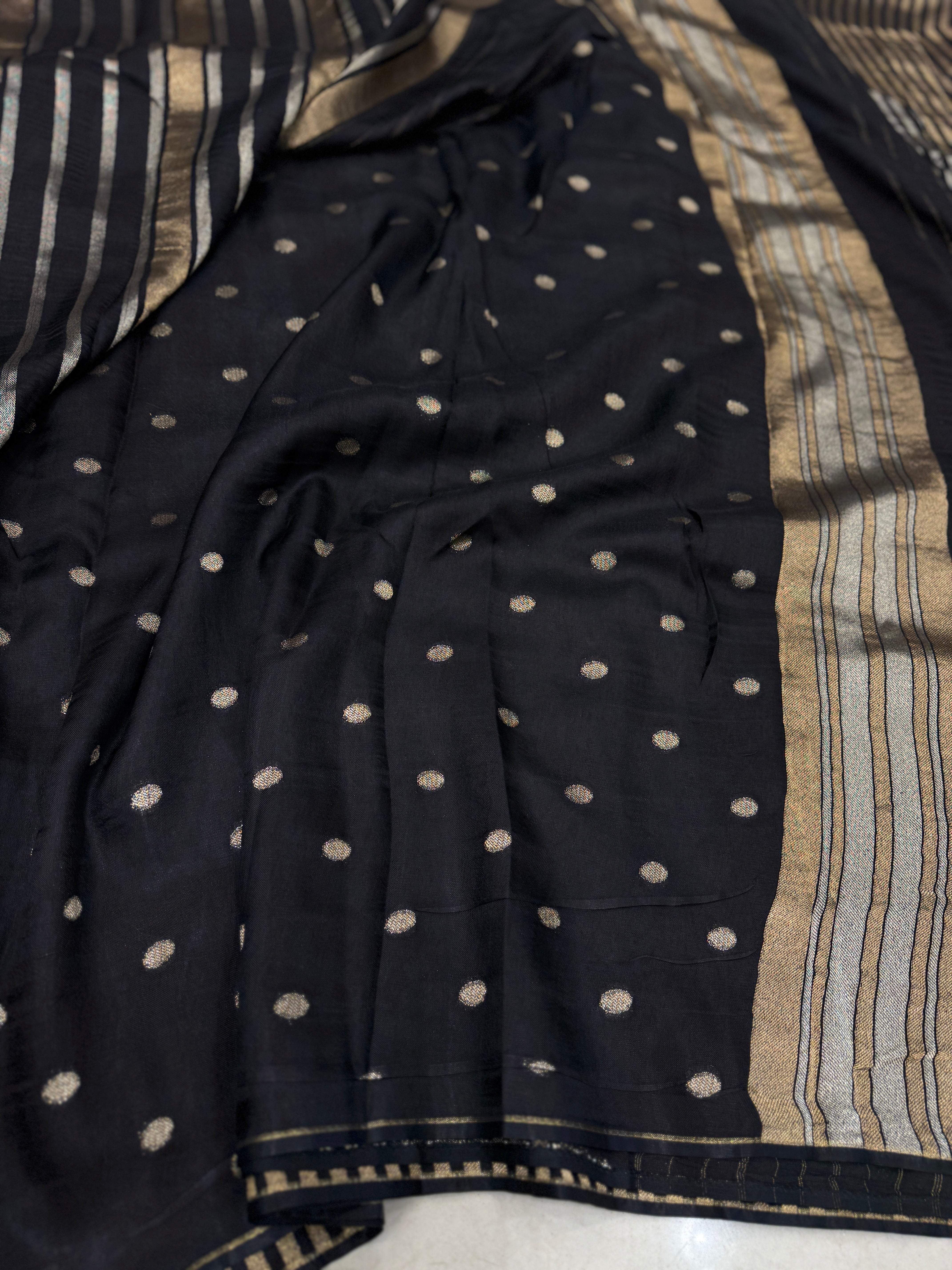 Black Contemporary Silver Golden Banarasi Munga Saree