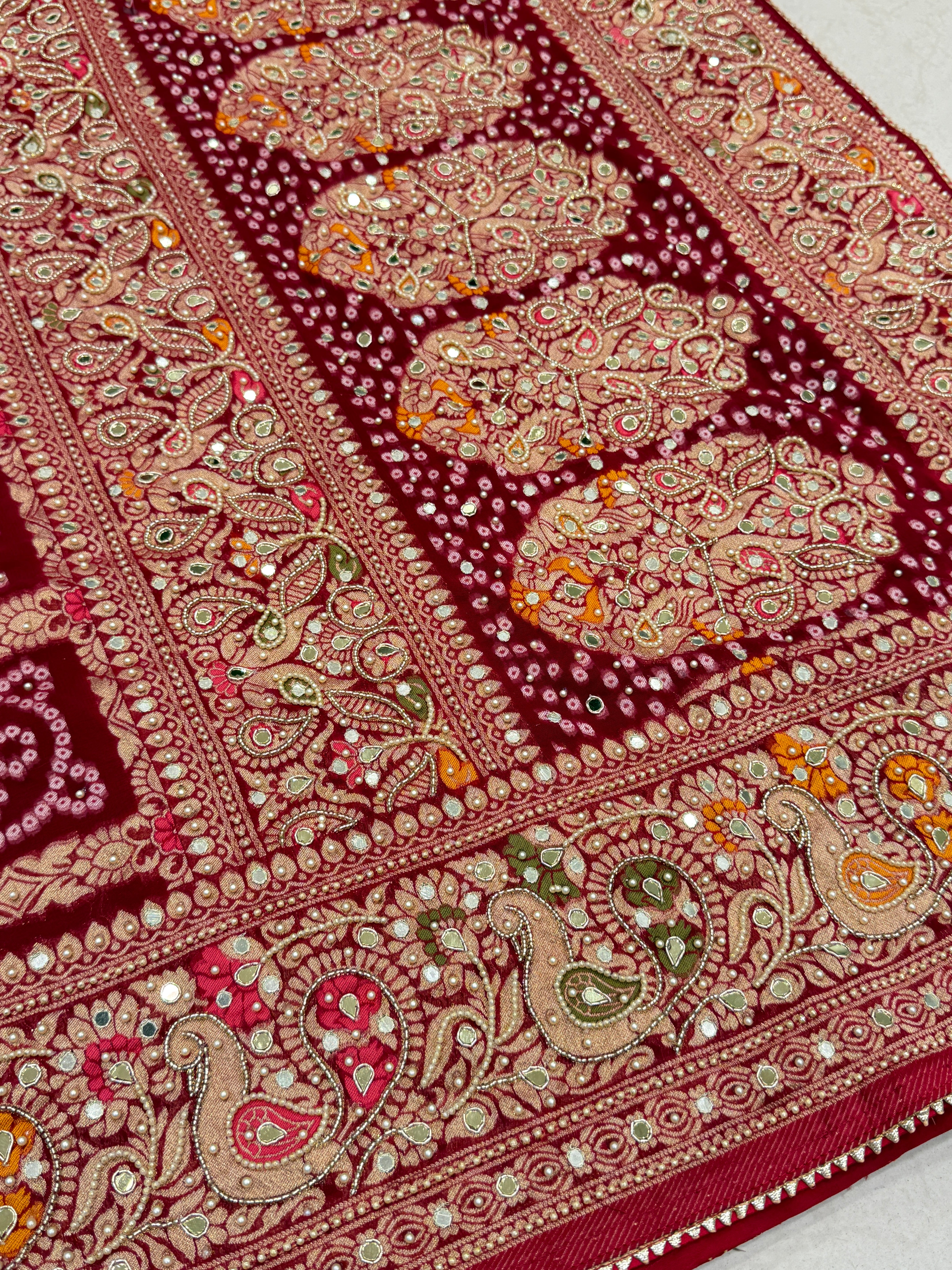 Red Gharchola Moti Hand Embroidery Saree