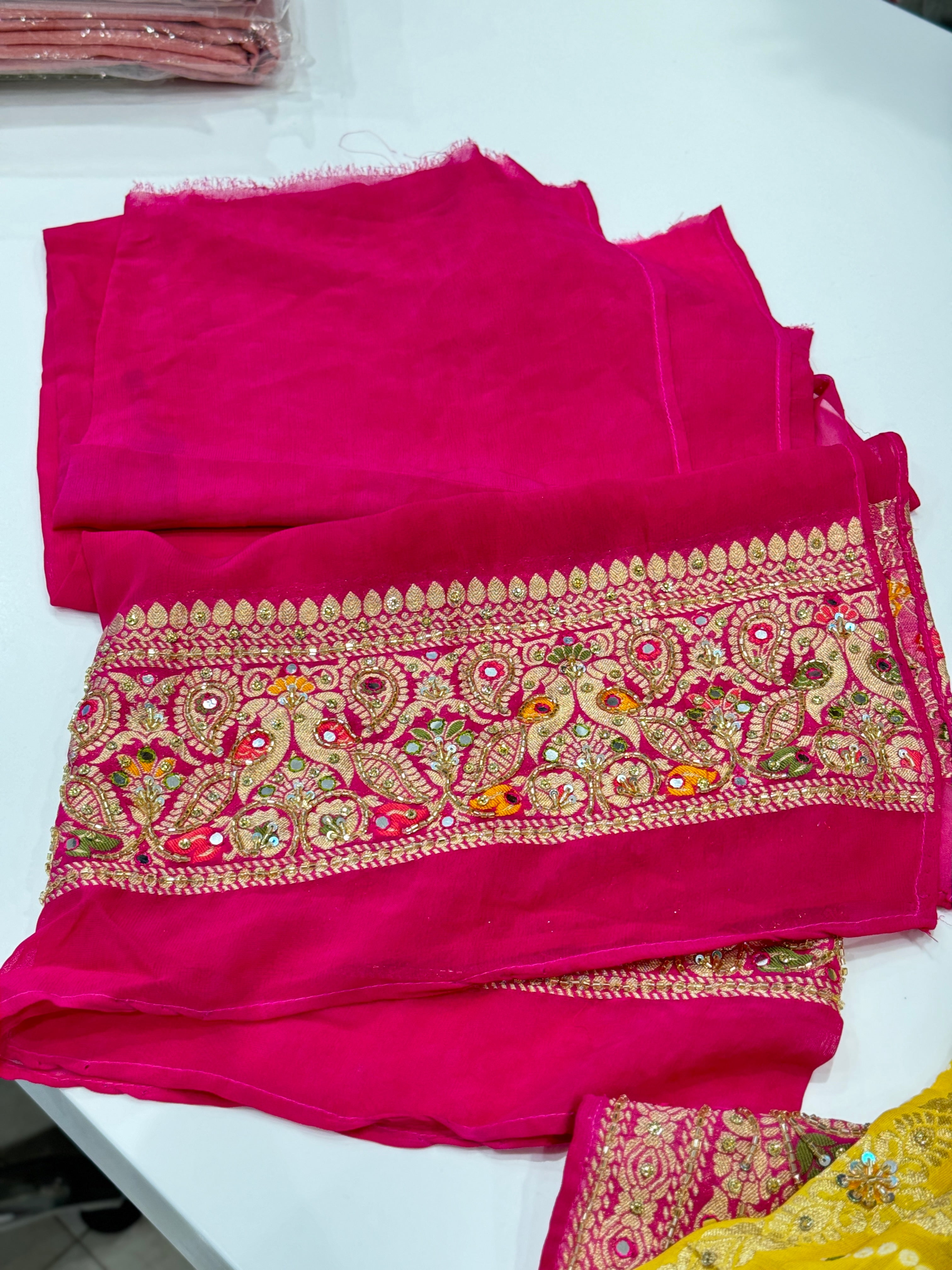 Yellow Rani Gharchola Embroidery Saree