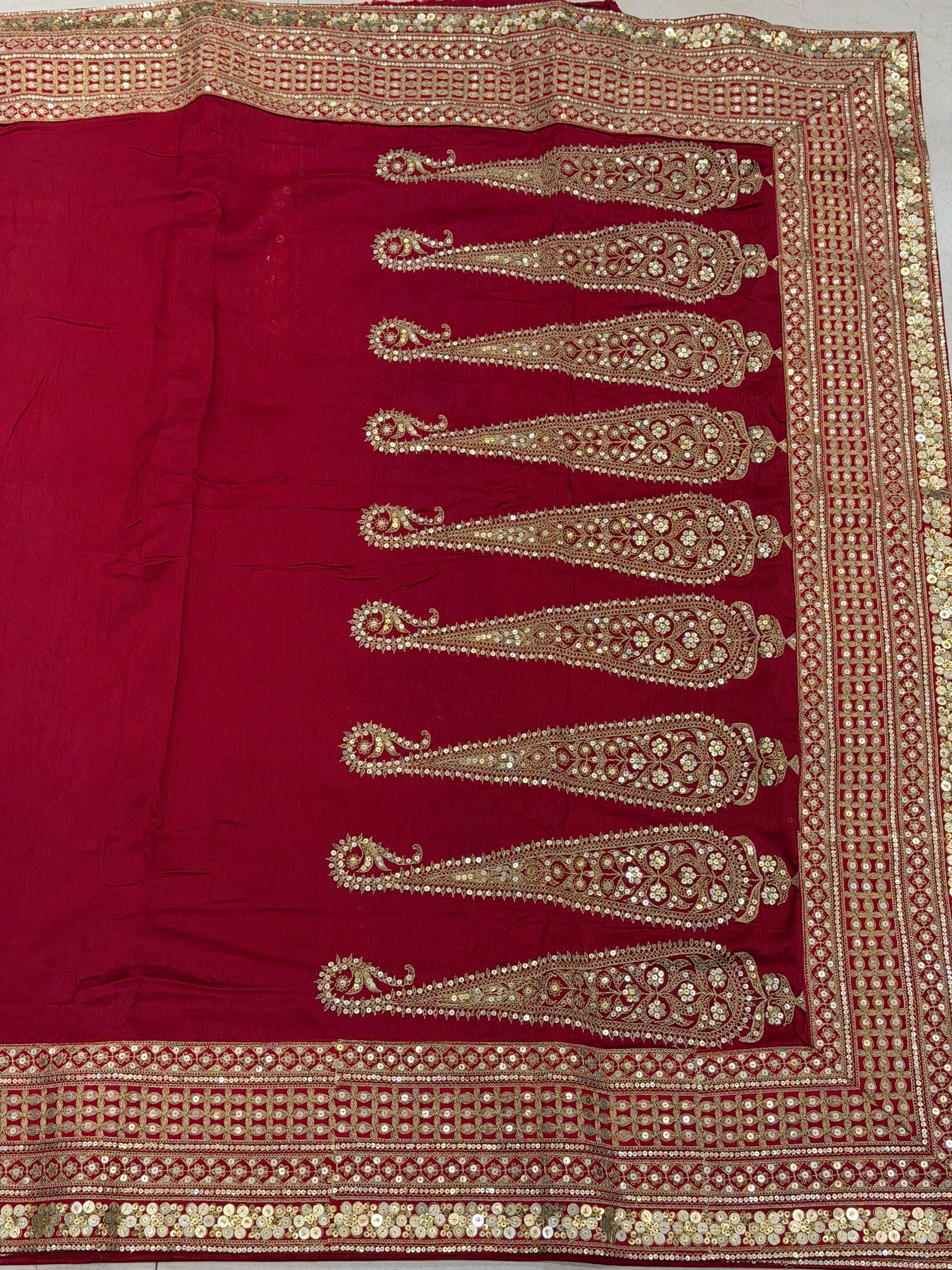 Maroon Marodi Embroidery Pure Silk Saree Plain and Border