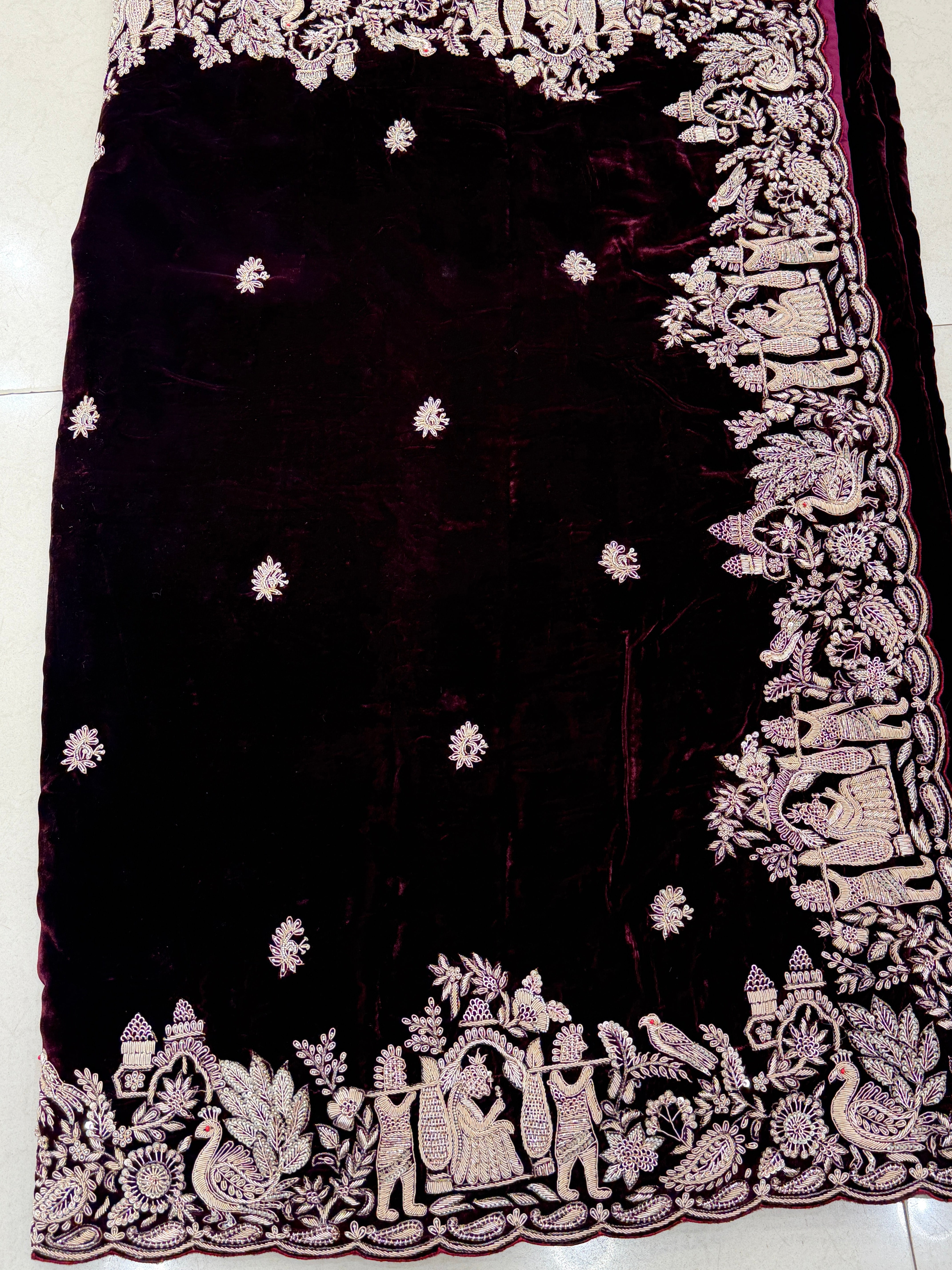 Pure Velvet Zardosi Doli Edit Hand Embroidery Saree