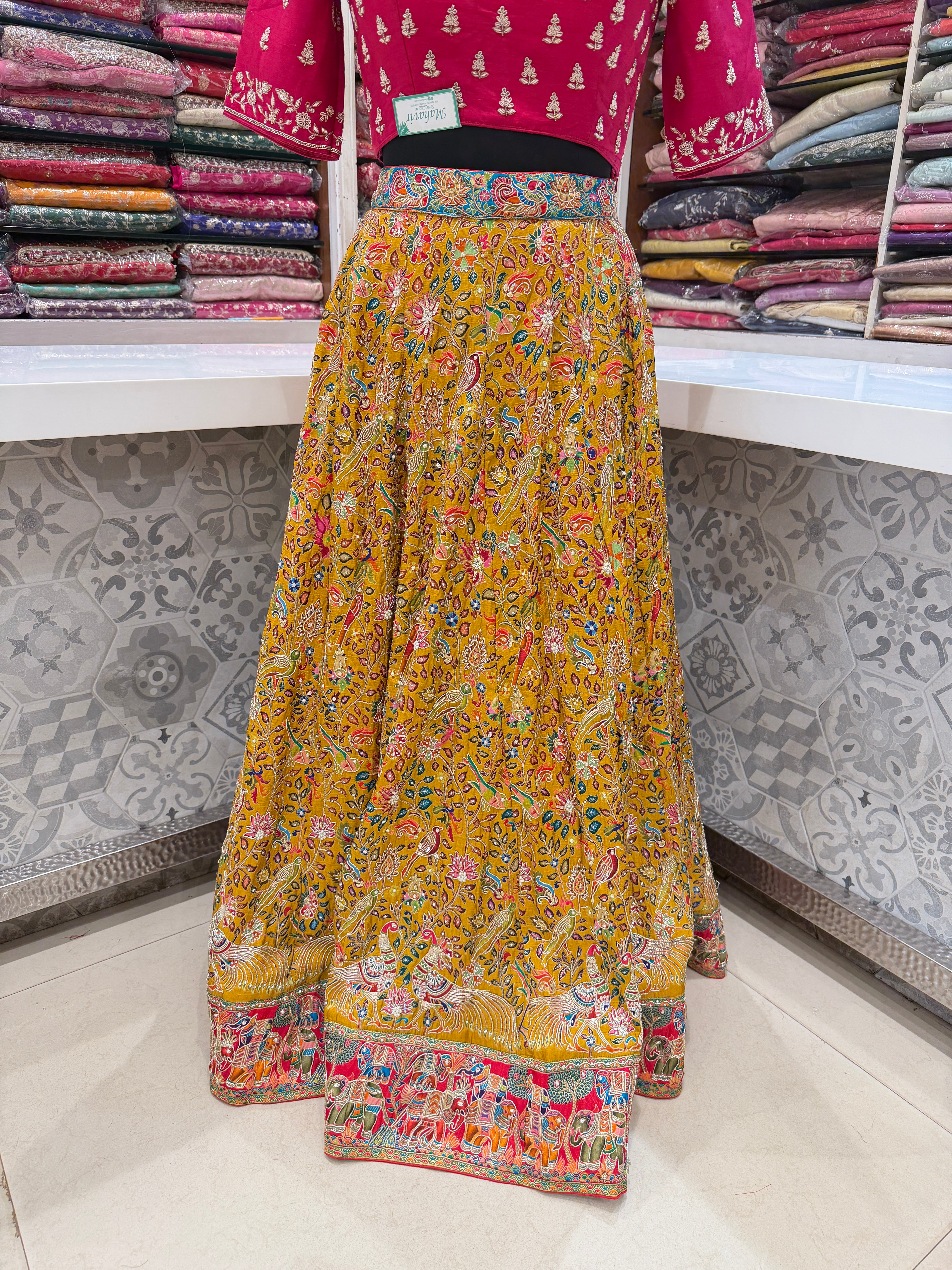 Yellow Pashmina Hand Embroidery Skirt and Dupatta Pair