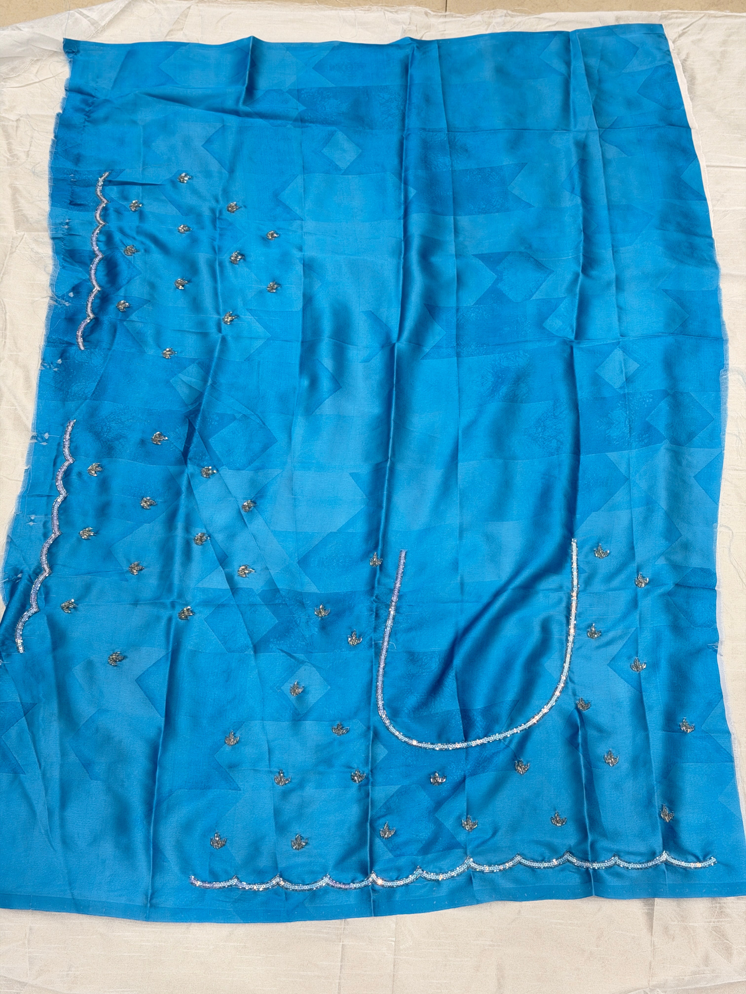 Blue Satin Hand Embroidery Blouse Piece