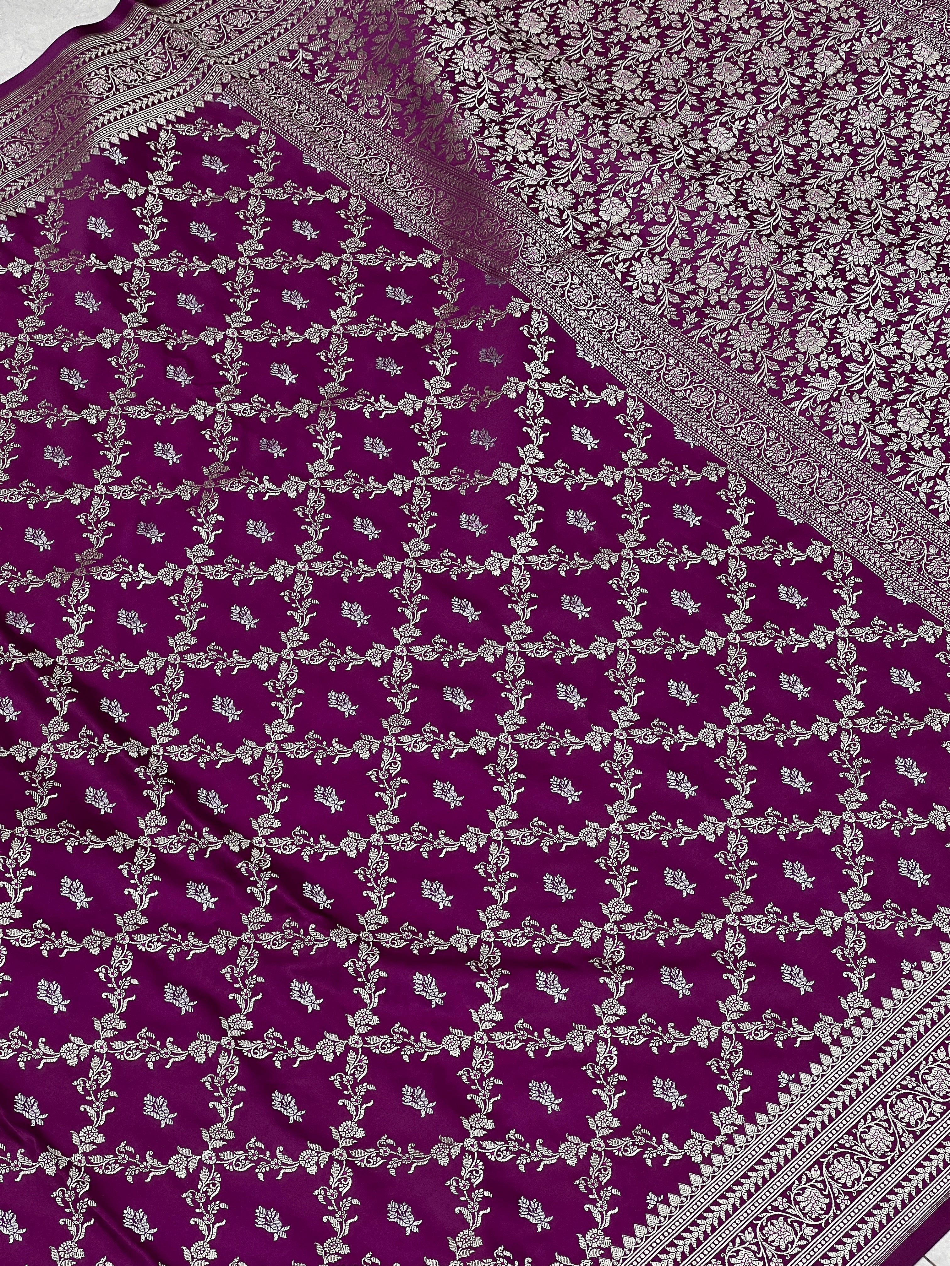 Wine Banarasi Silk Criss Cross Butti Saree