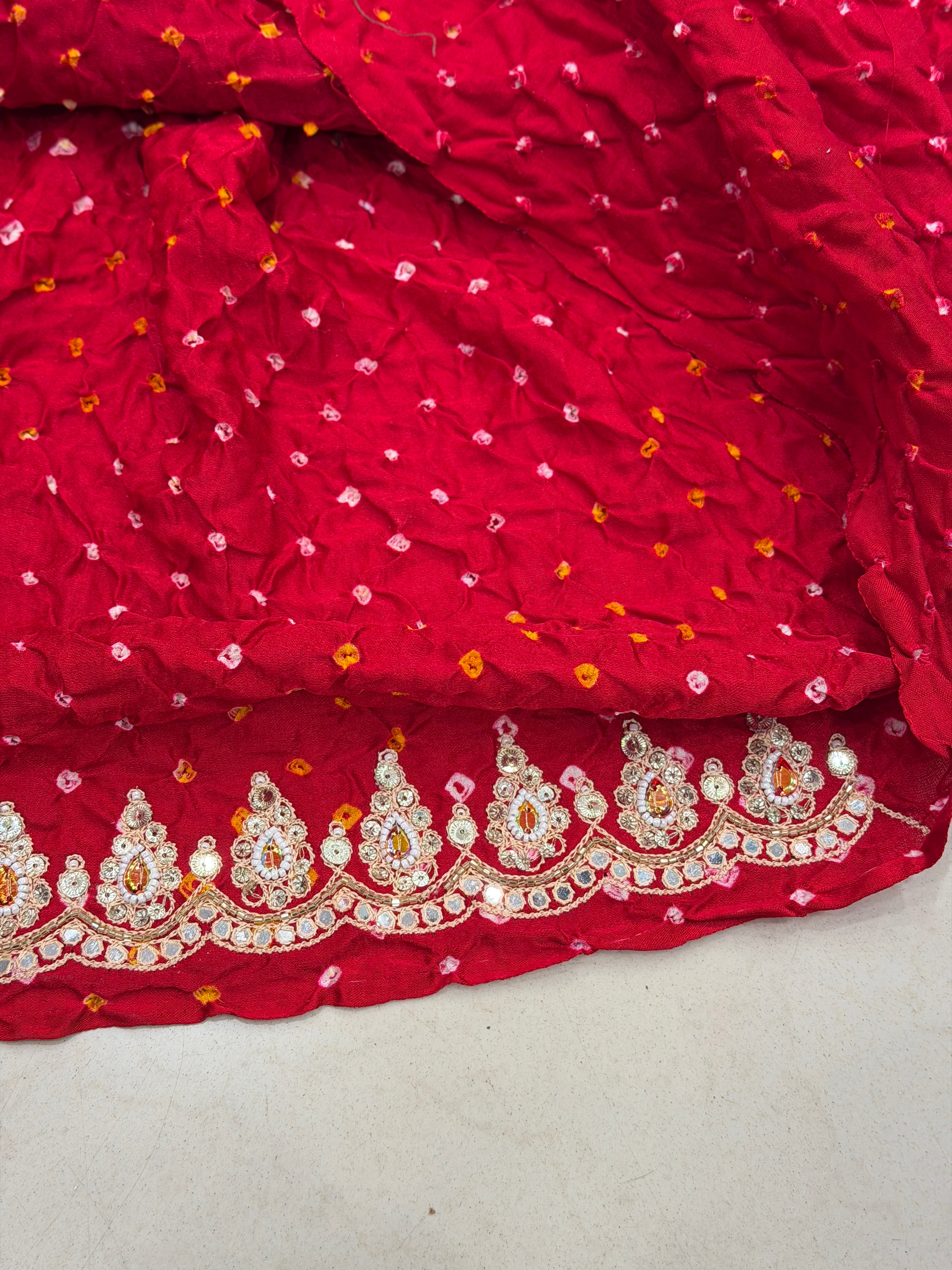 Maroon Half Half Gajji Silk Rai Bandhej Tila Hand Embroidery Saree