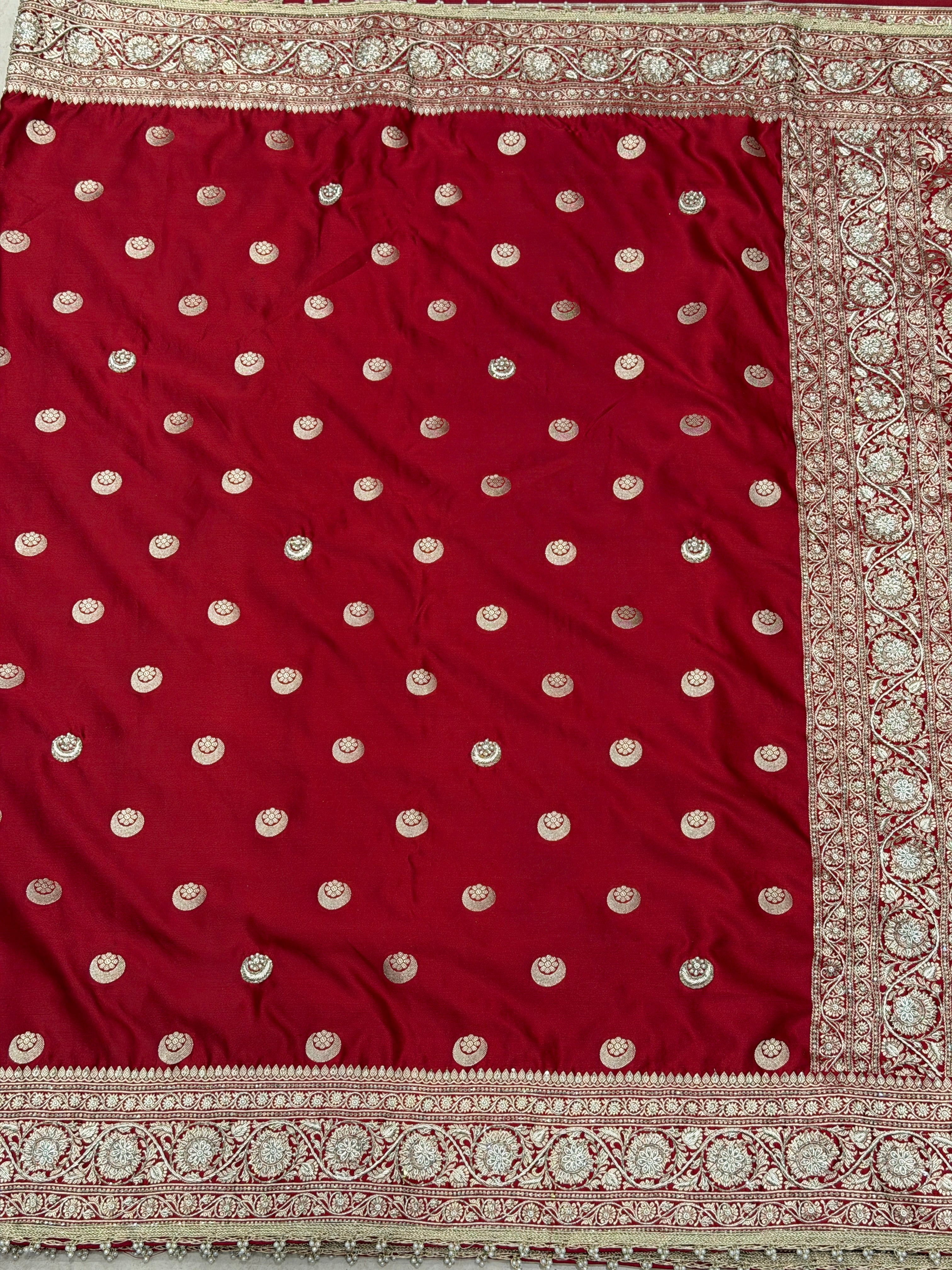 Maroon Banarasi Chand Butti Zardosi Hand Embroidery Saree
