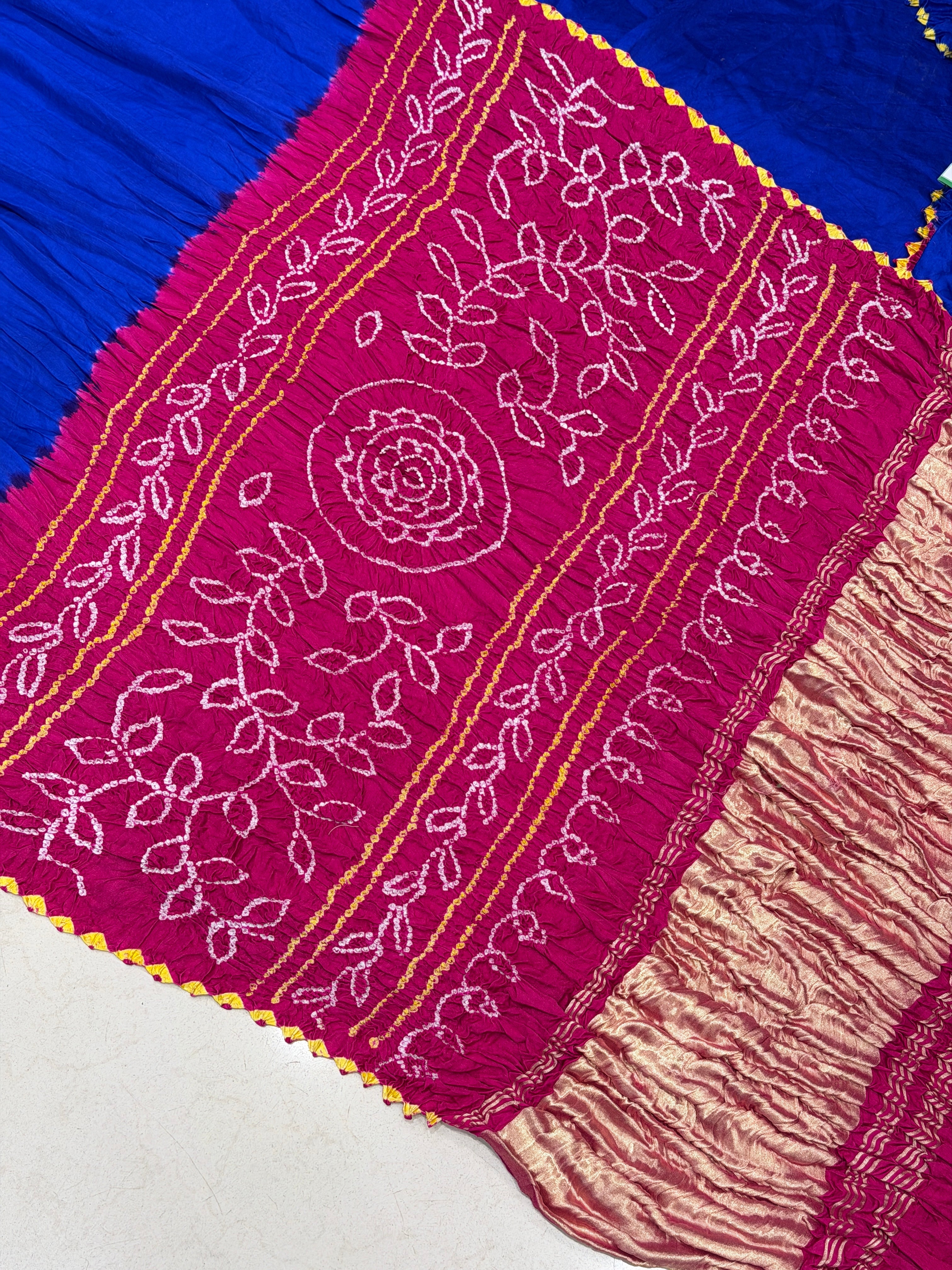 Blue Rani Rasmandal Pure Gajji Silk Rai Bandhej Hand Made Saree