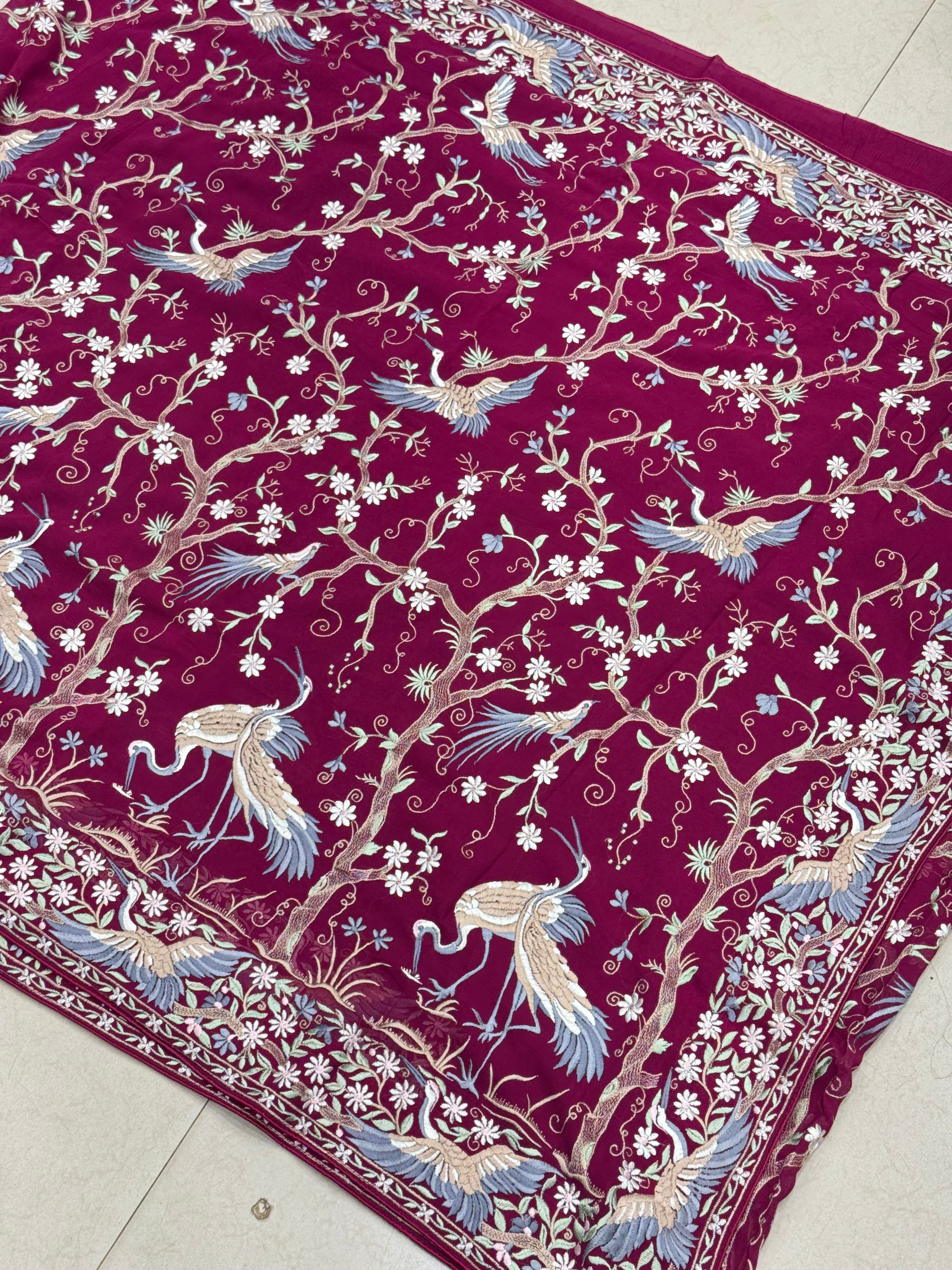 Cross Wine Tree Of Life Flamingo Parsi Gara Saree