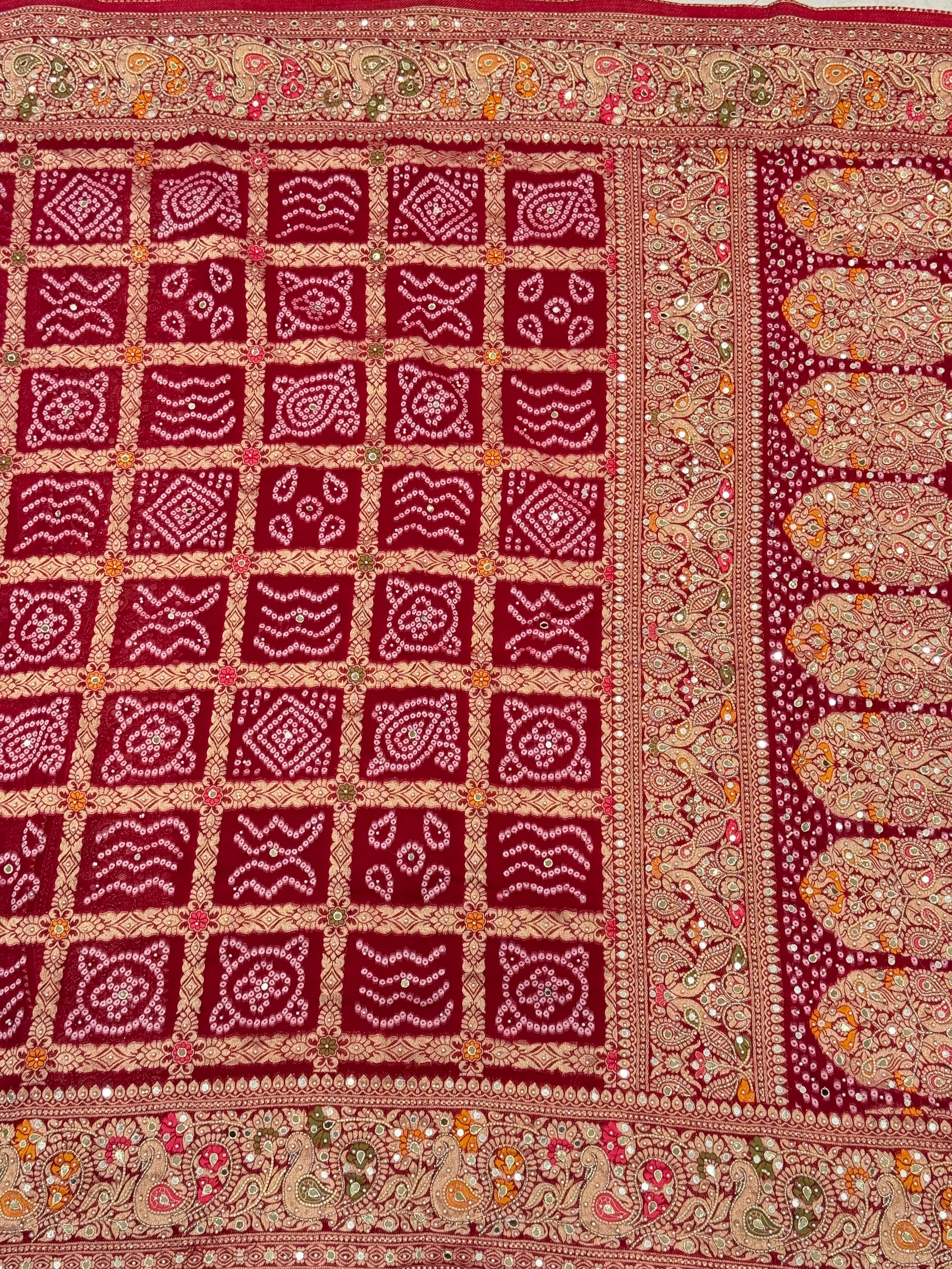 Red Gharchola Moti Hand Embroidery Saree