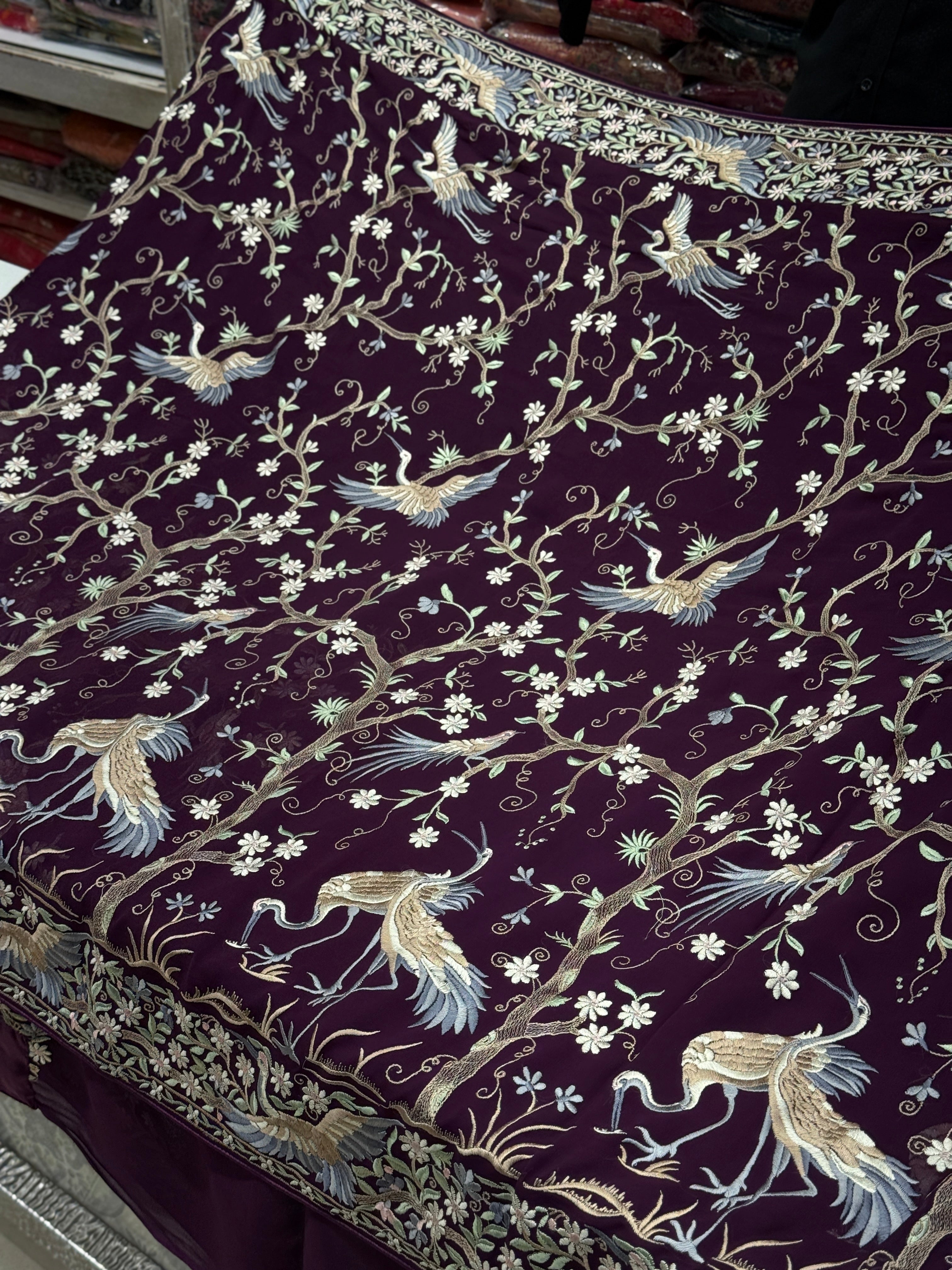 Wine Tree Of Life Flamingo Parsi Gara Saree