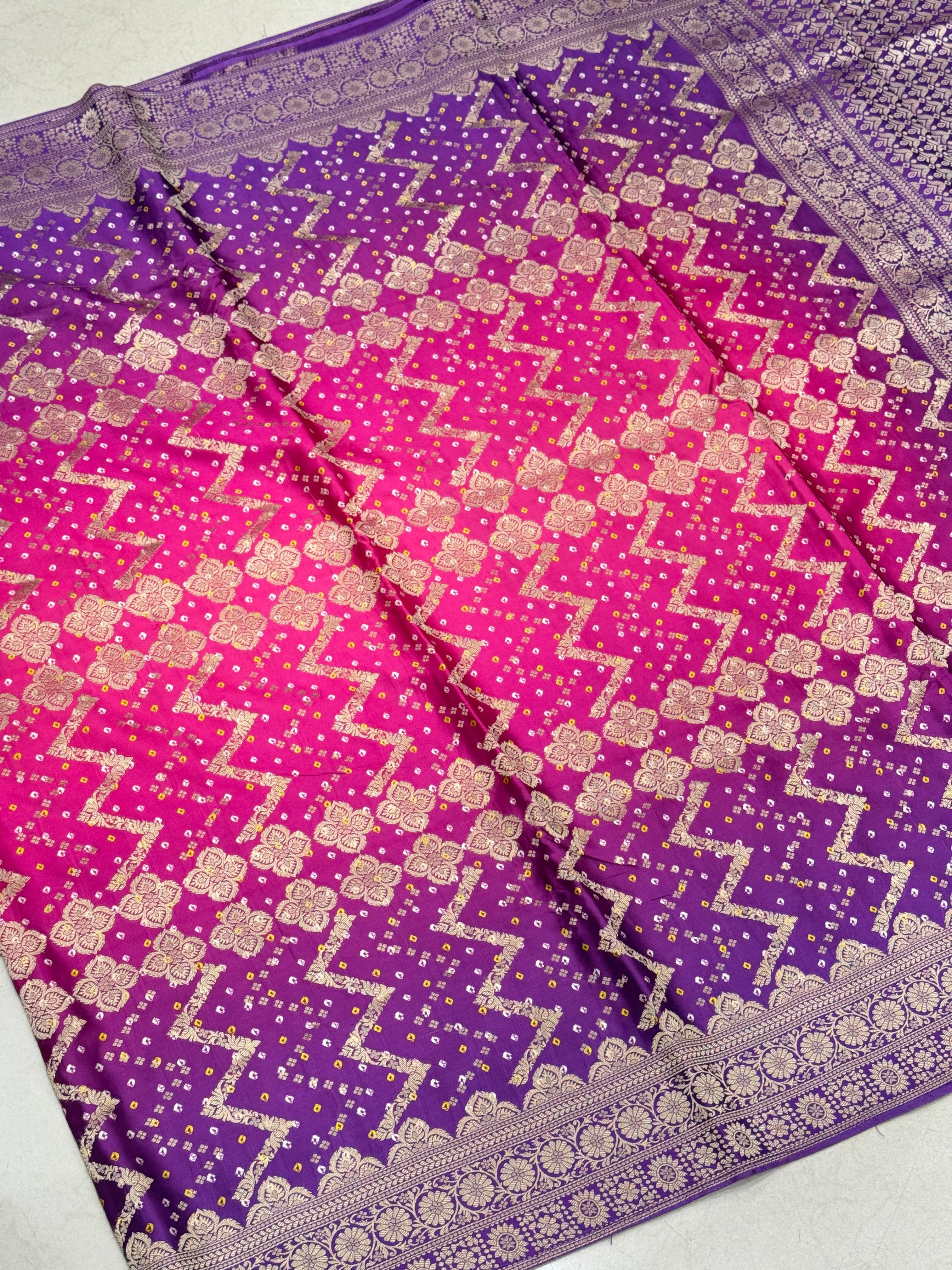 Shaded Rani Purple Bandhej Style Modal Satin Saree