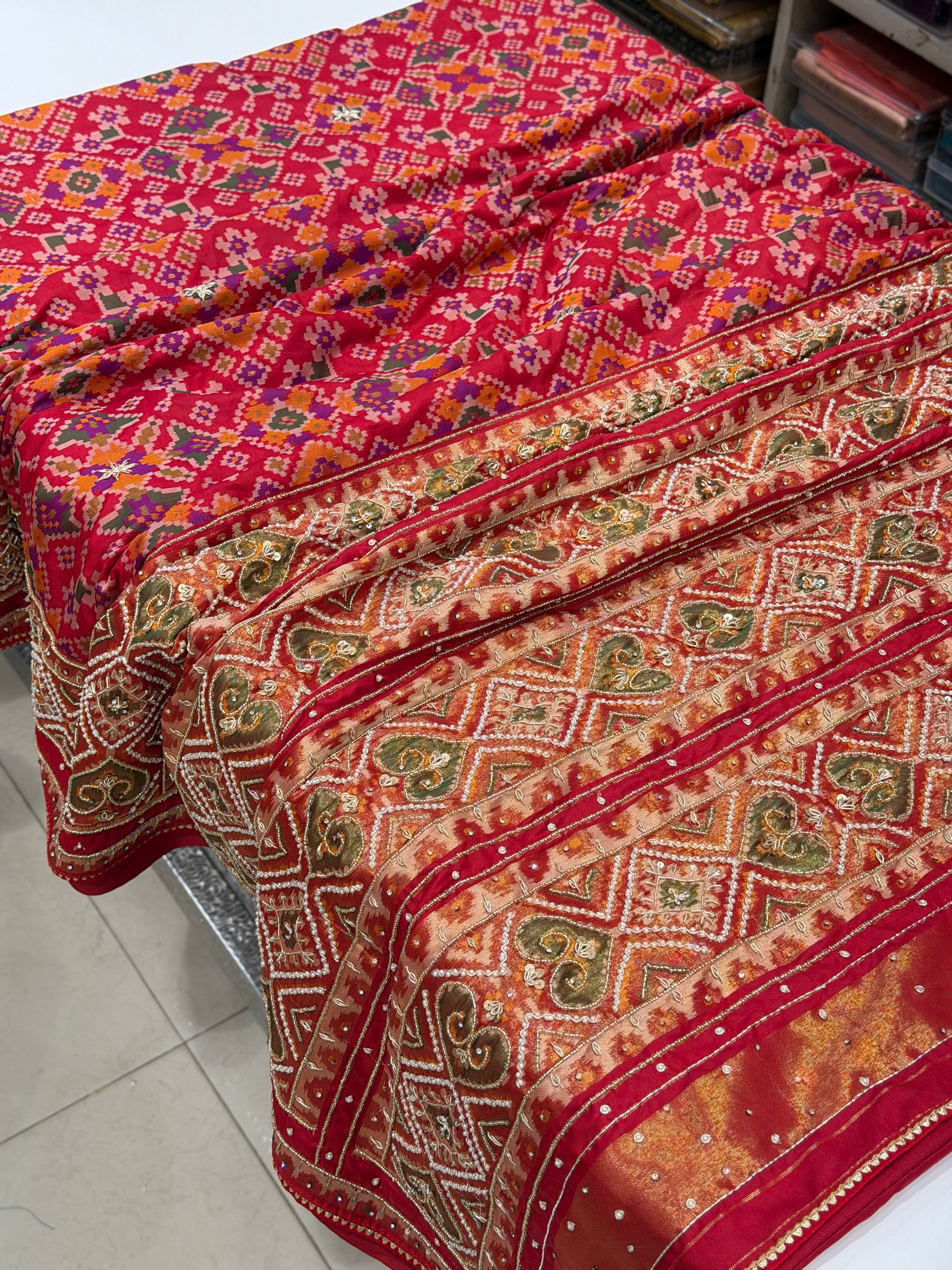 Red Patola Rata Bhat Hand Embroidery Saree