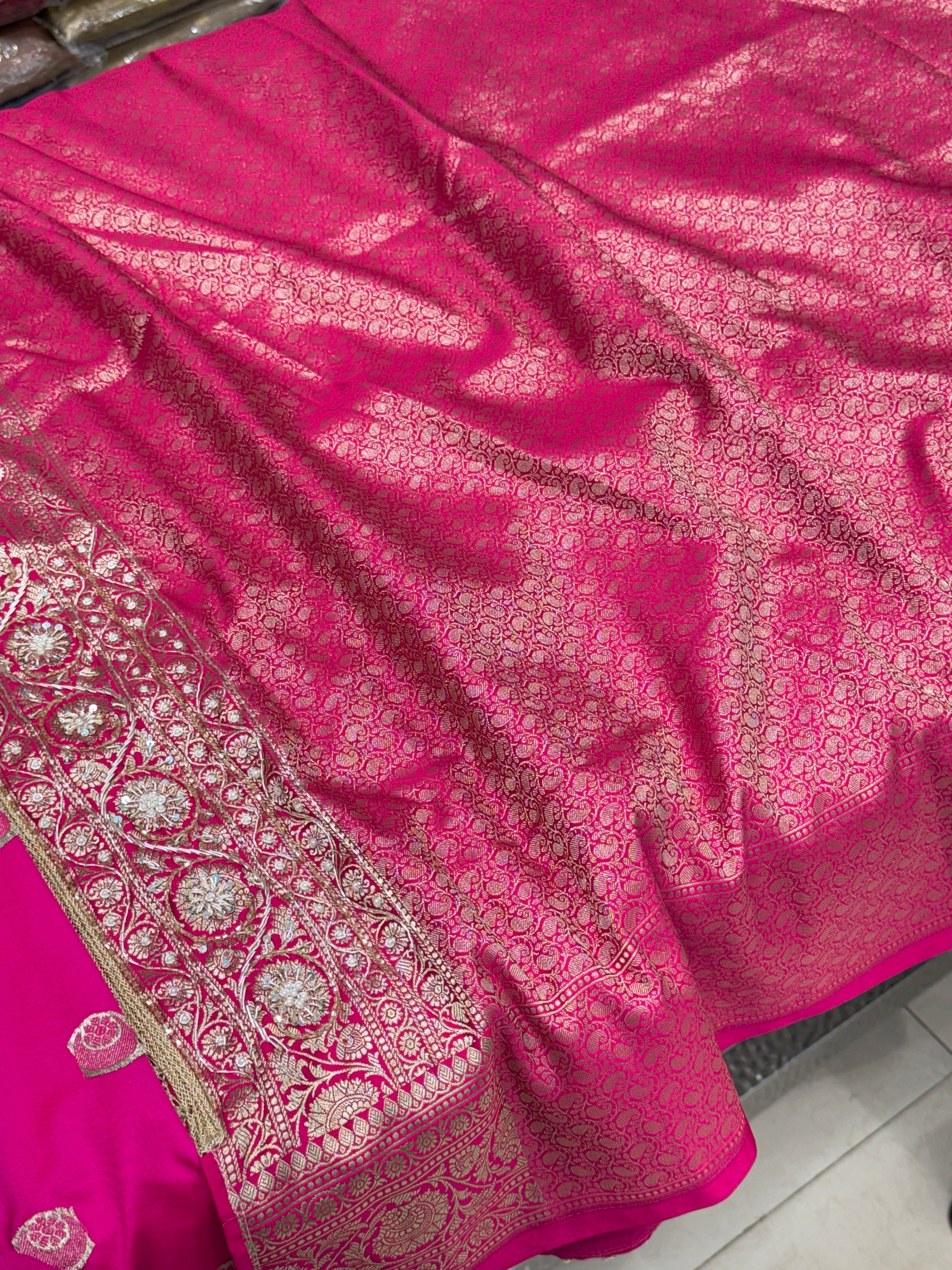 Rani Banarasi Chand Buttis Zardosi Hand Embroidery Saree