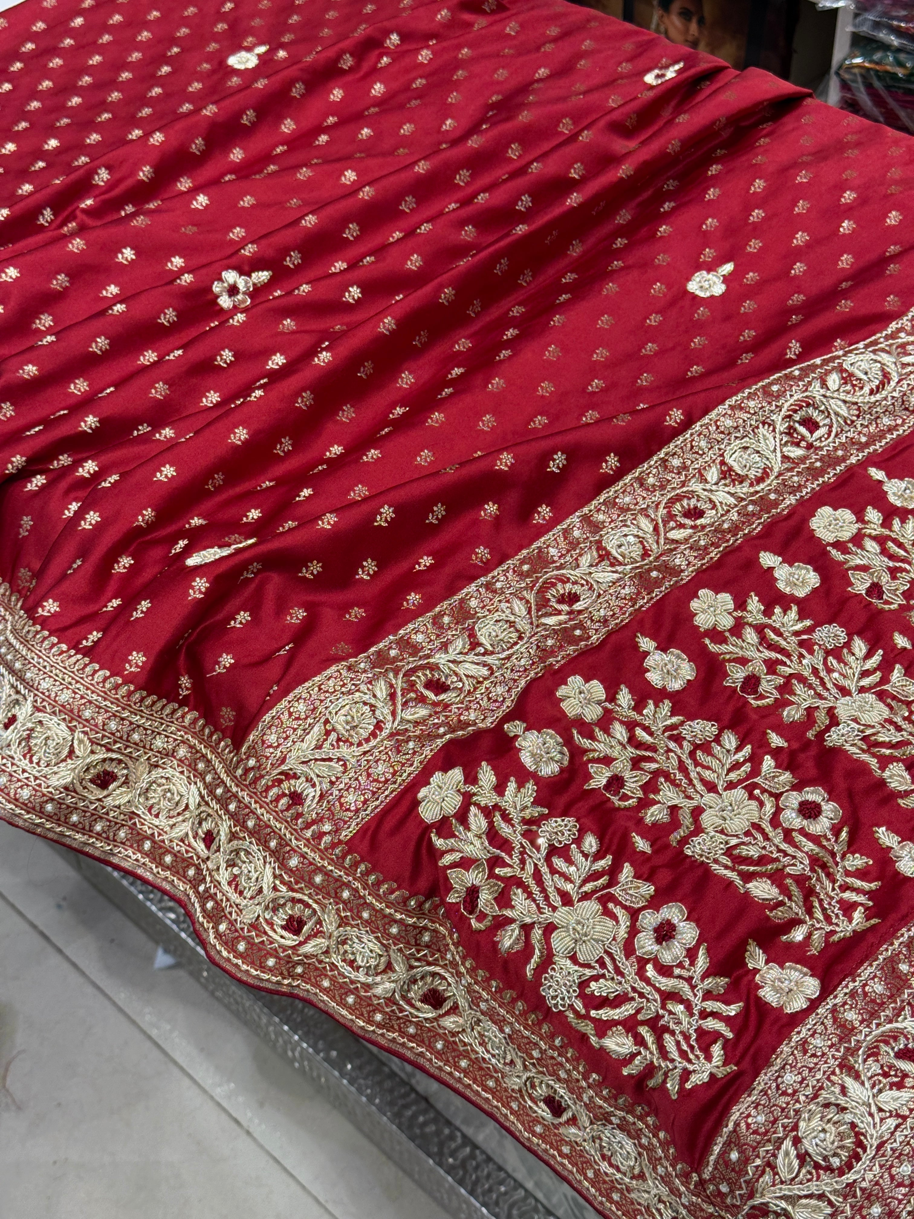 Maroon Banarasi Butti Resham Zardozi Hand Embroidery Saree