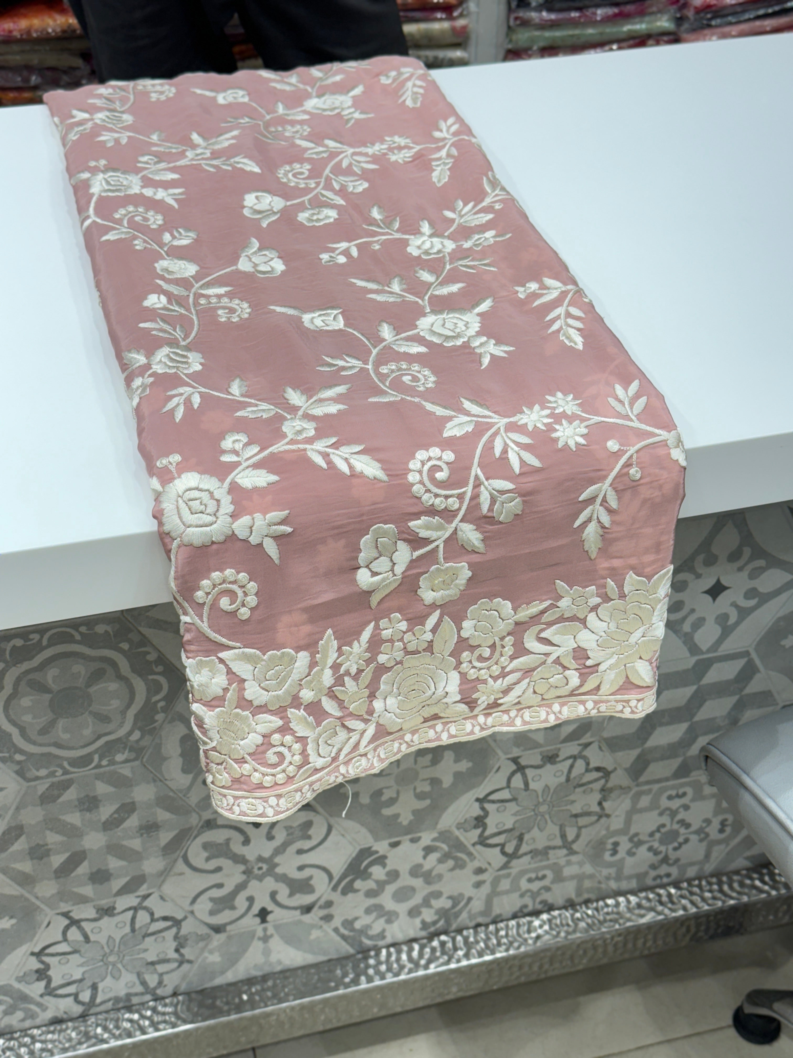 Pink Crepe Floral Parsi Gara Saree