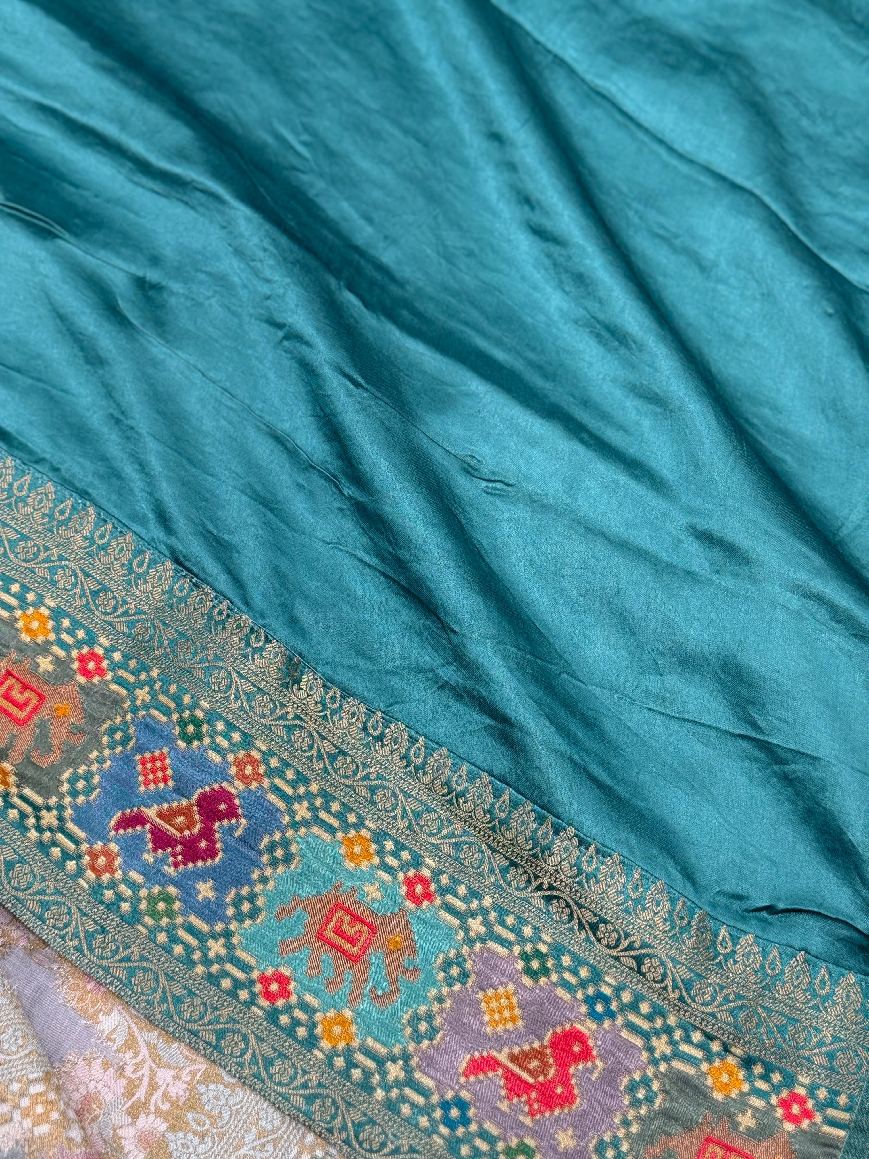 Rama Green Banarasi Rangkat Fusion Patola Border Saree