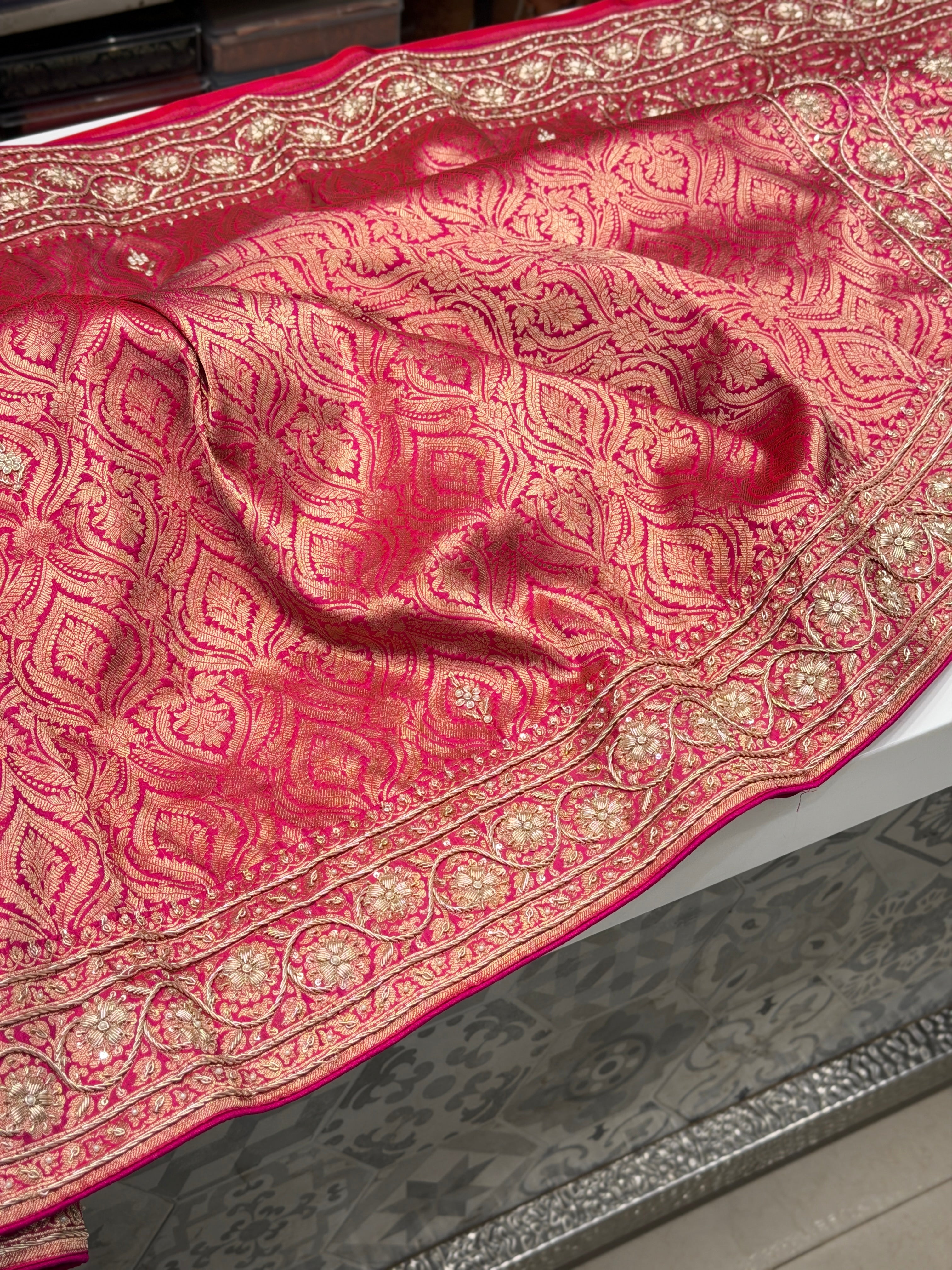 Rani Brocade Banarasi Katan Zardosi Hand Embroidery Saree
