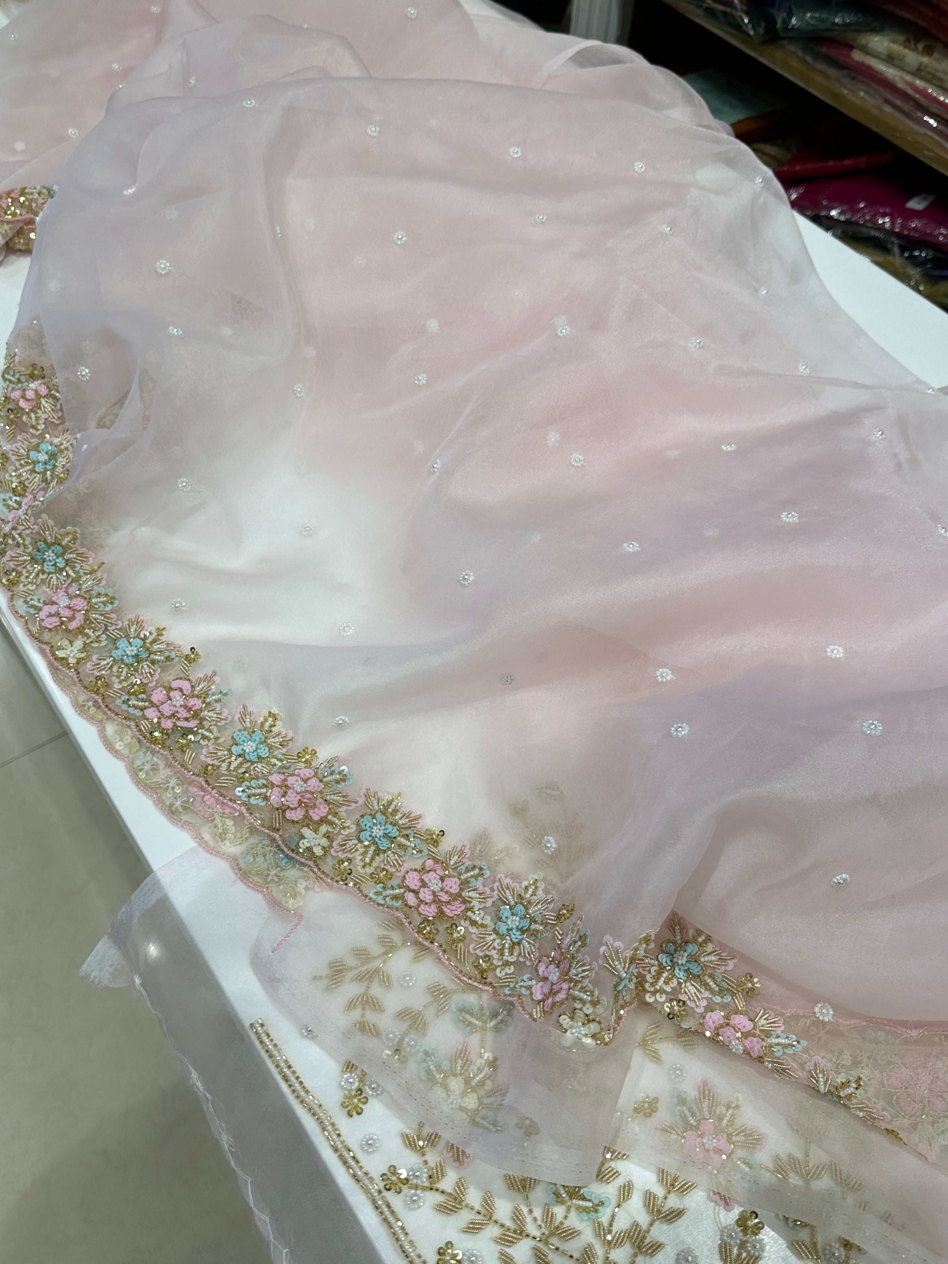 Light Pink Organza Blouse Saree