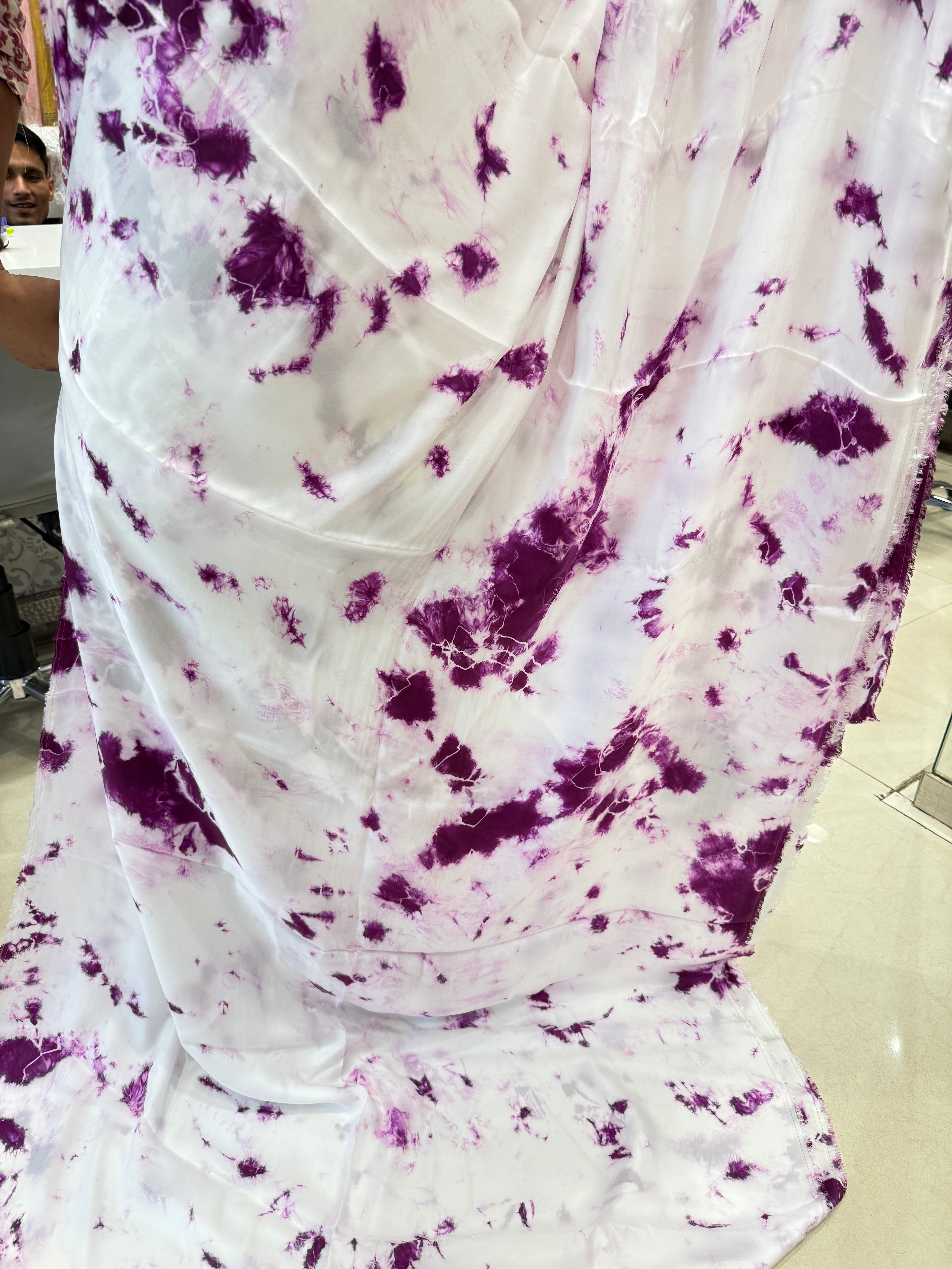 Satin Violet Resist Dye Saree