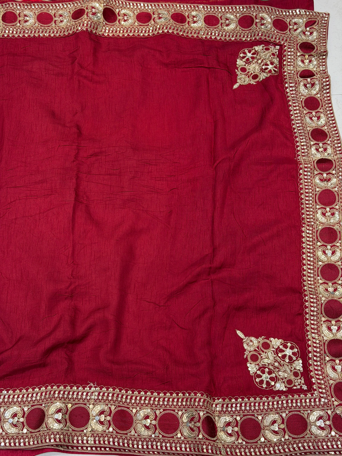 Red Corner Motif Sabyasachi Inspired Marodi Embroidery Zardosi Saree