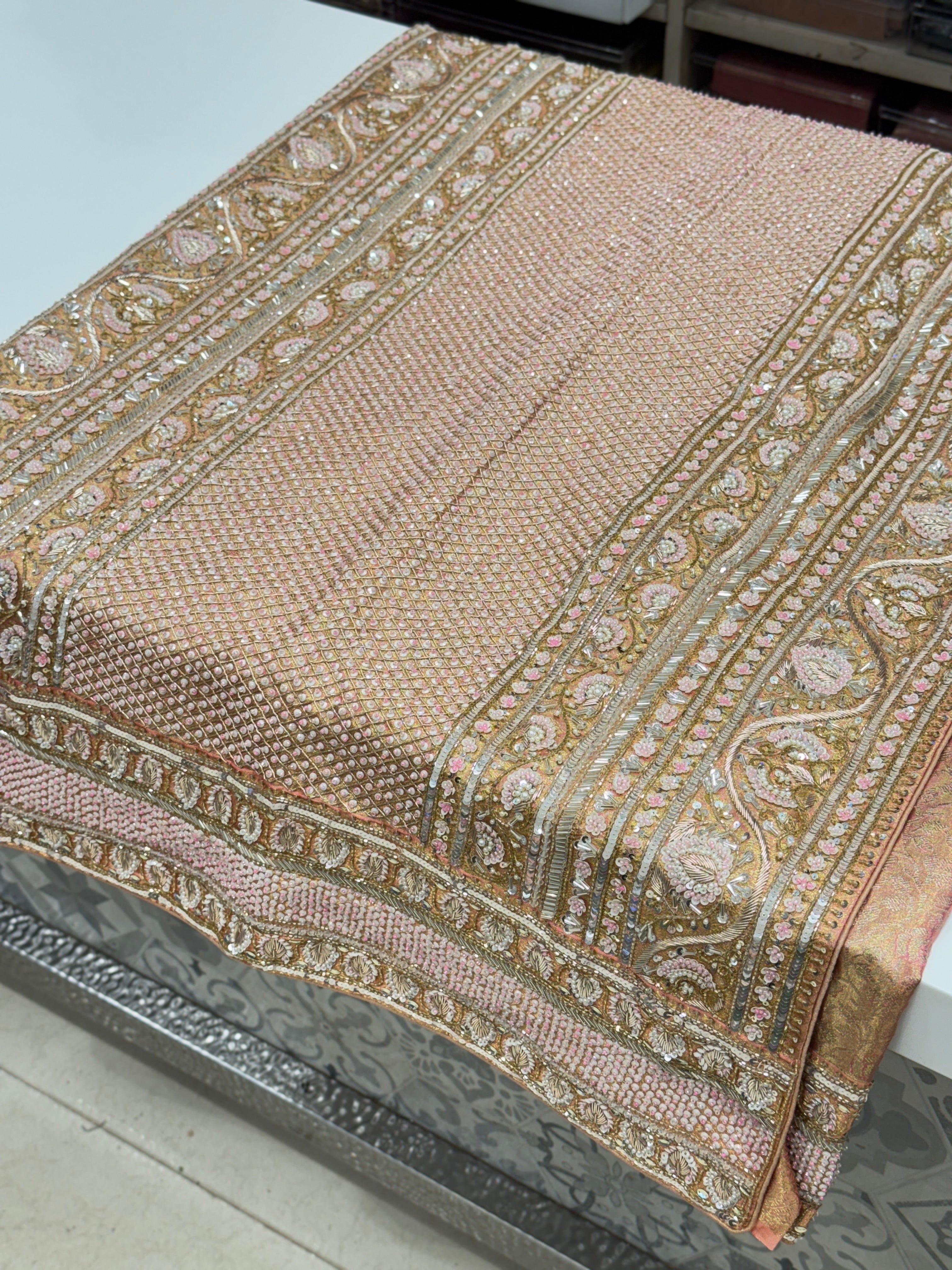 Pink Jaal Tissue Kanjivaram Hand Embroidery Saree