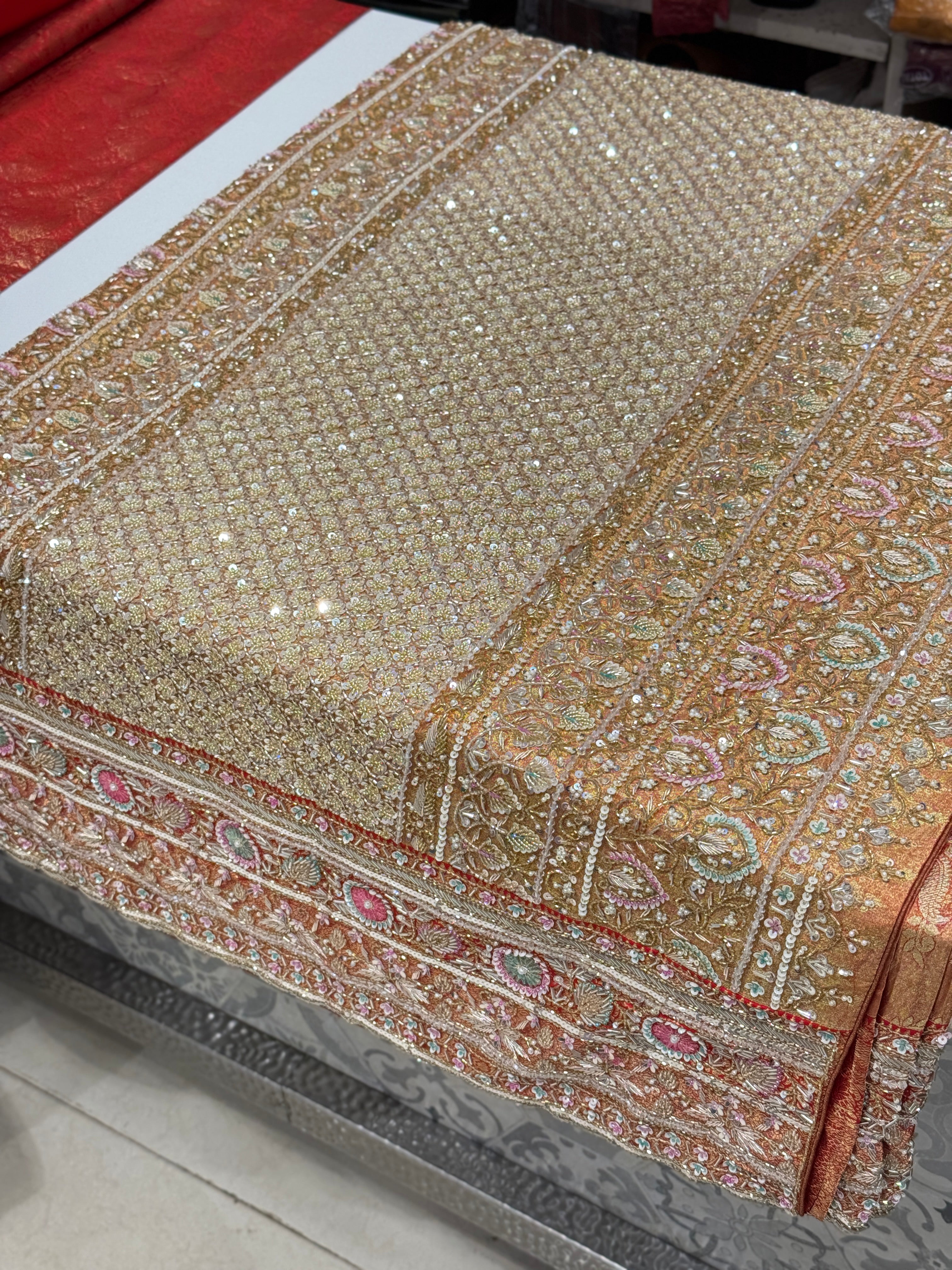 Red Kanjivaram Peacocks Hand Embroidery Saree