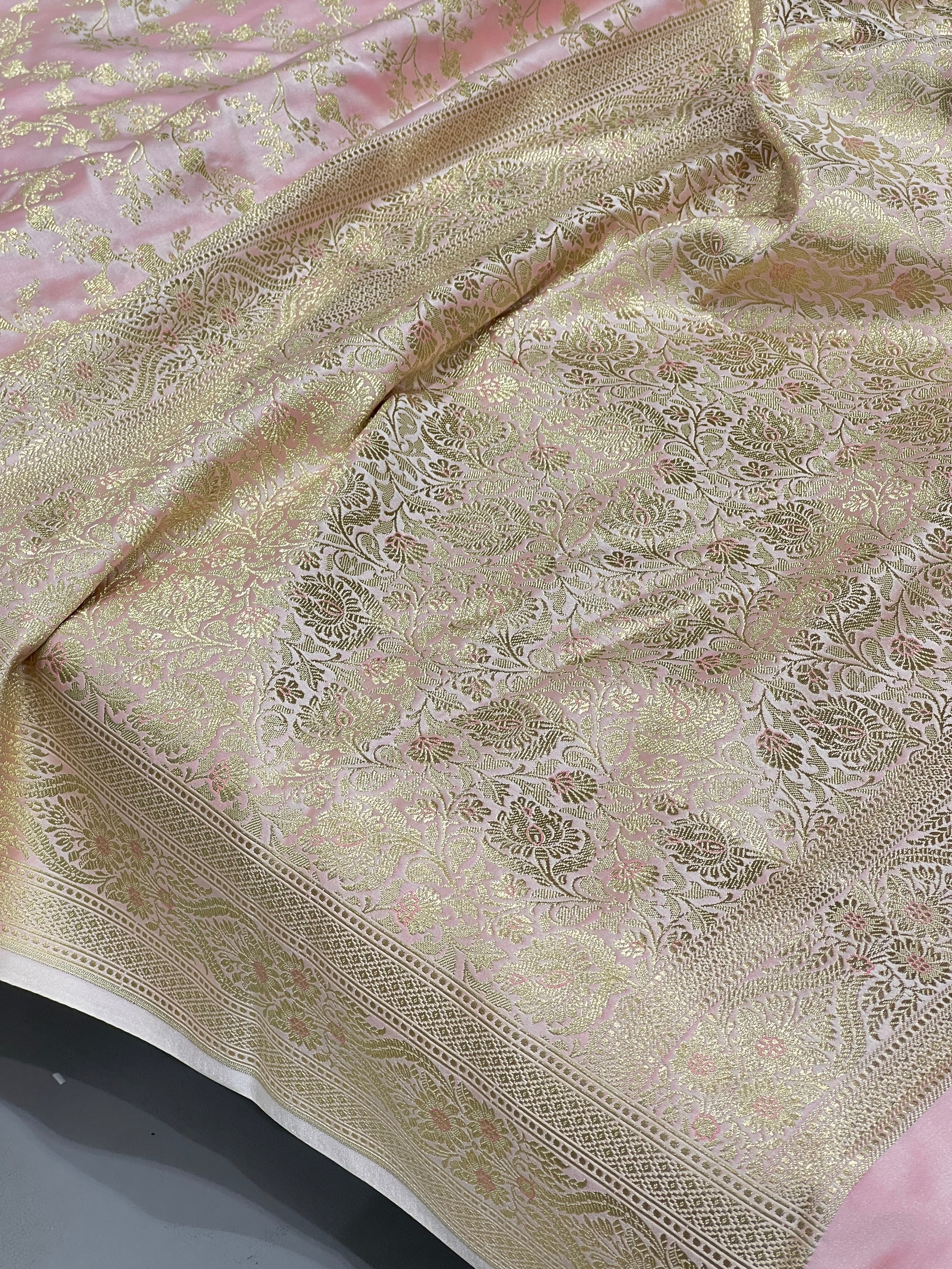 Pink Banarasi Silk Bloom Border Saree