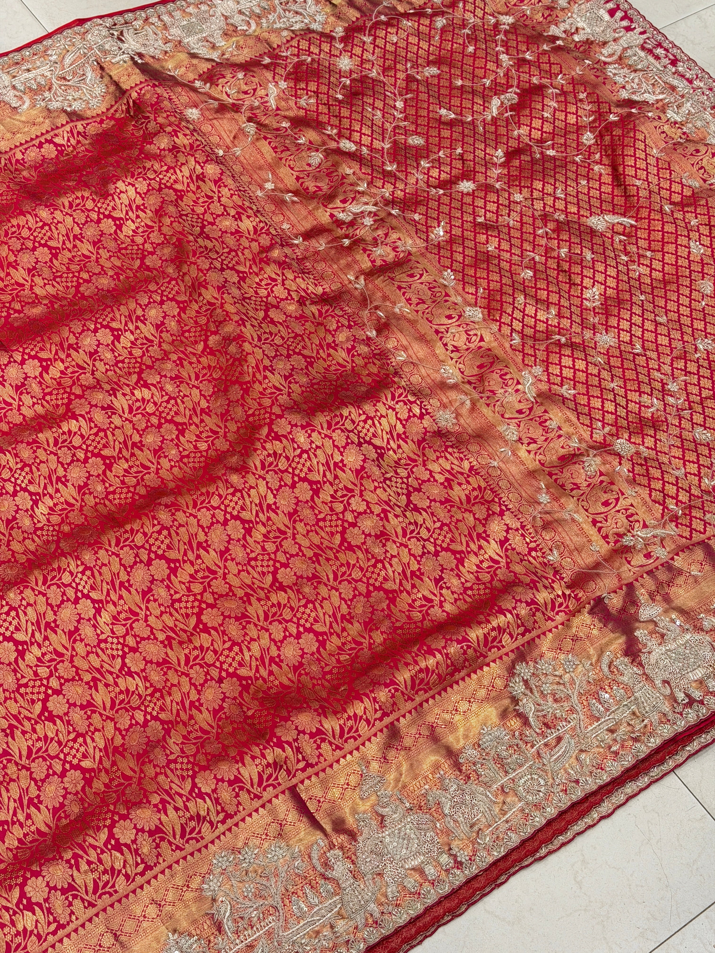 Rani Pink Kanjivaram Doli Edit Zardosi Hand Embroidery Zardosi Saree