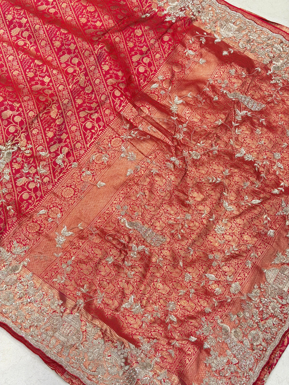 Crimson Red Kanjivaram Doli Edit Zardosi Hand Embroidery Saree