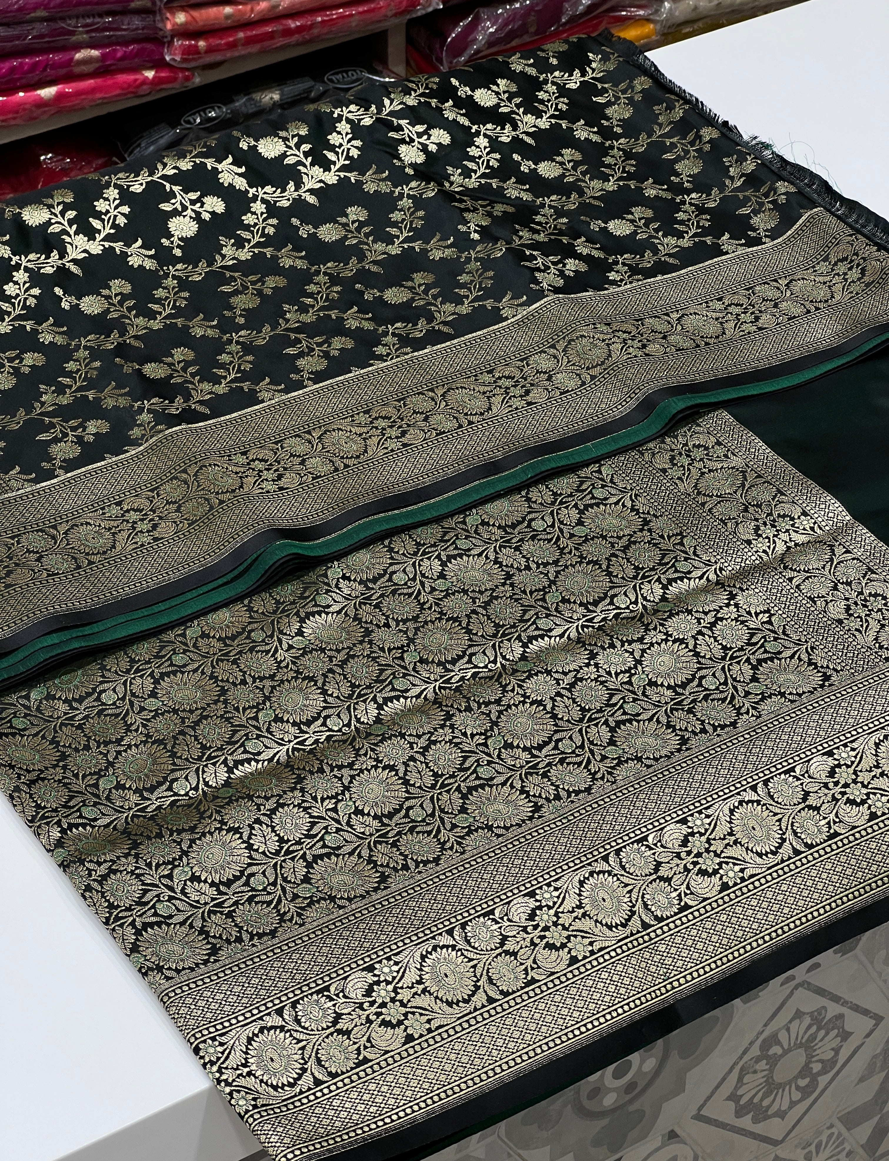 Bottle Green Banarasi Silk Flower Jaal